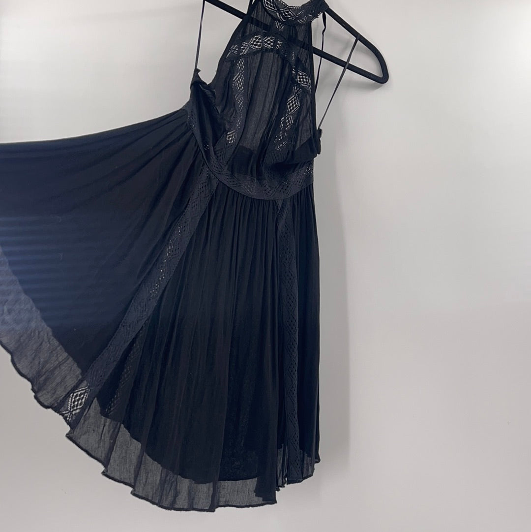 Free People Intimately Mini Black Dress Backless Halter with Lace Details (Size S) Free People Intimately Mini Black Dress Backless Halter with Lace Details (Size S)