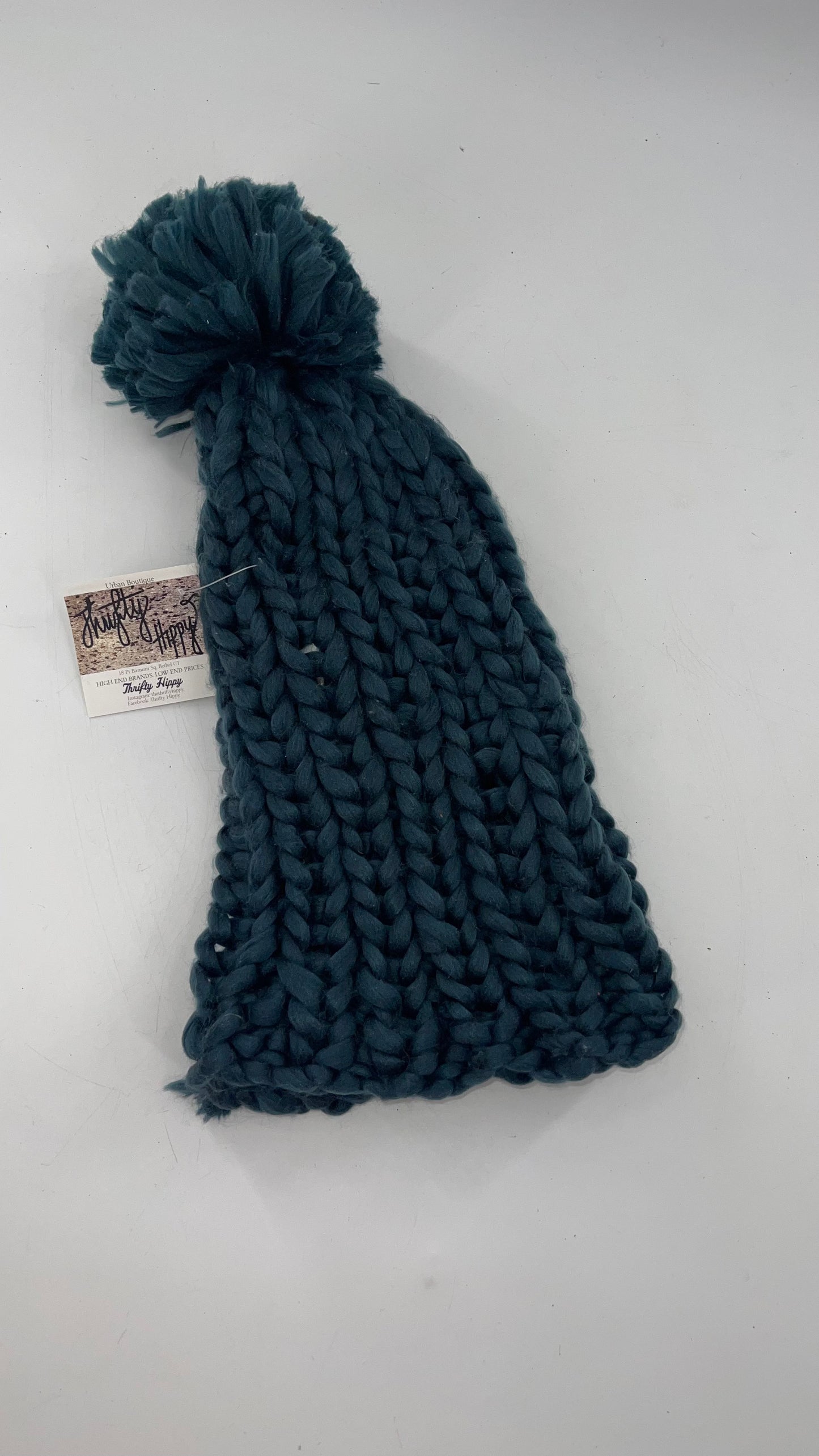 Free People Heavy Knit Navy PomPom Beanie