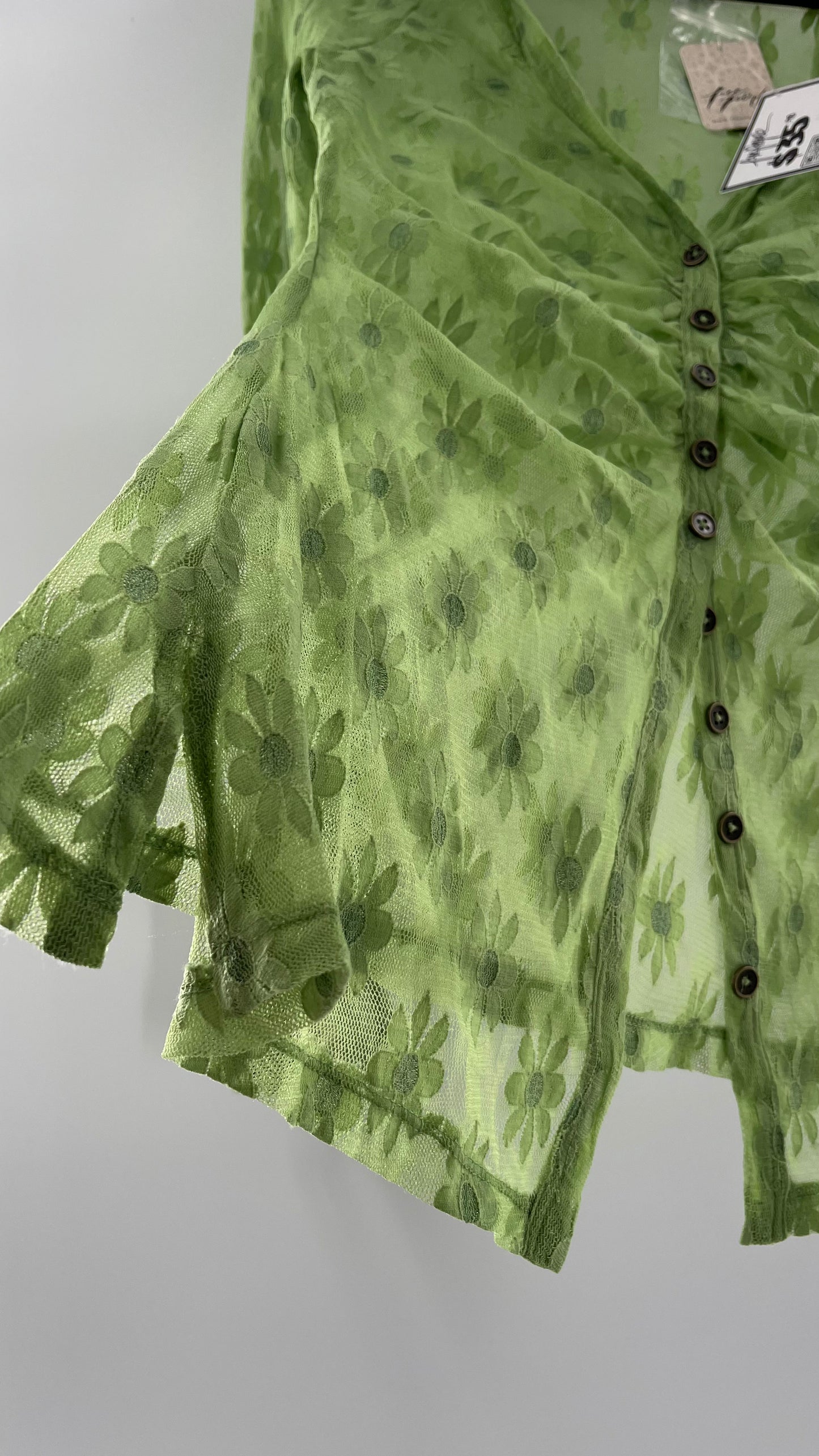 Free People Flower Fields Green Lace Collared Button Up (Small)