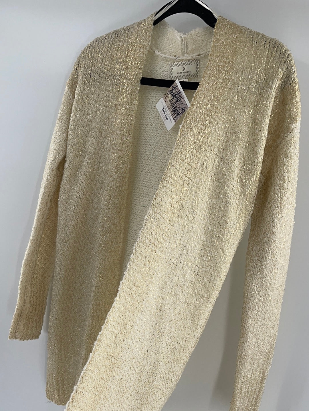 Anthropologie - Ruby Moon - Cream Metallic Gold Long Cardigan (Size XS)