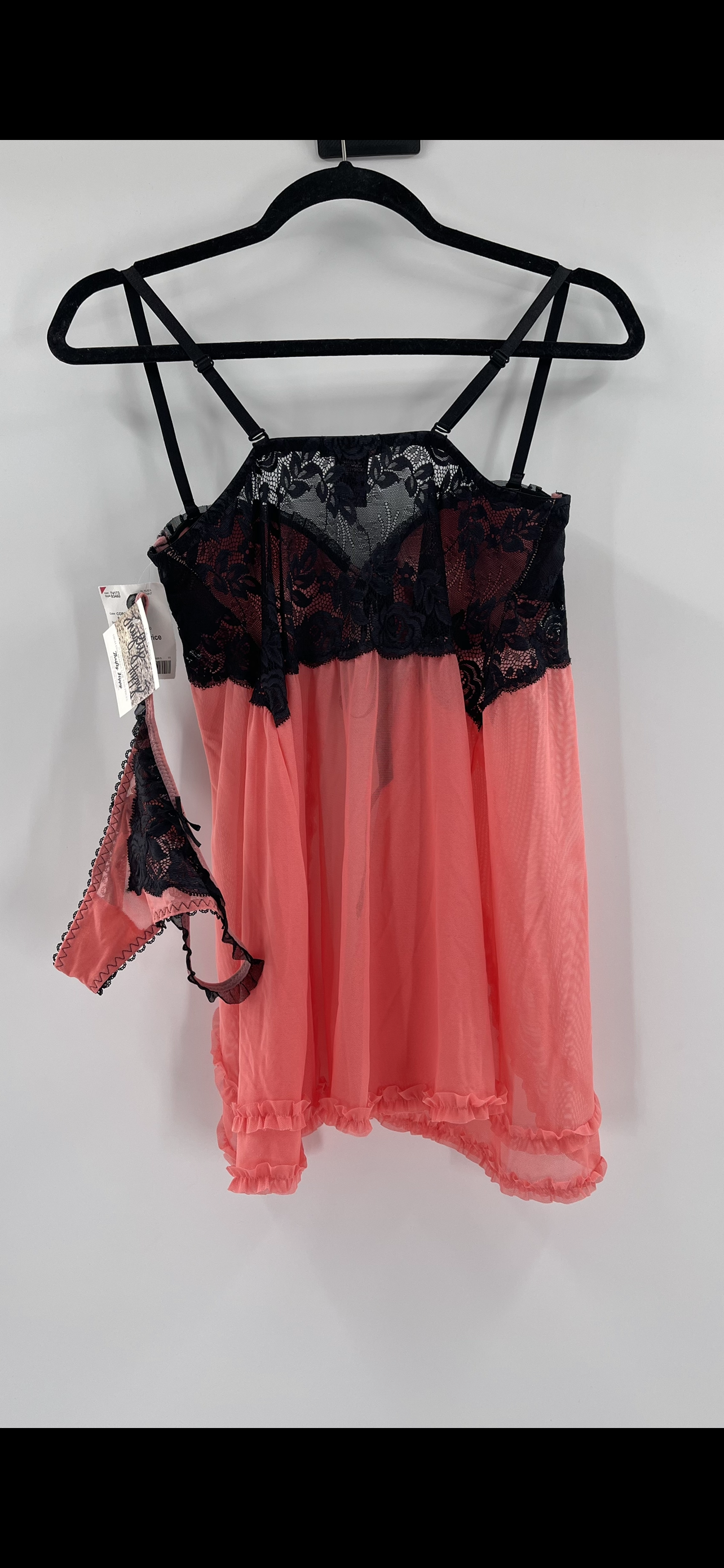 Deadstock Vintage Black + Pink Vented Bustier + Thong Set (Medium)
