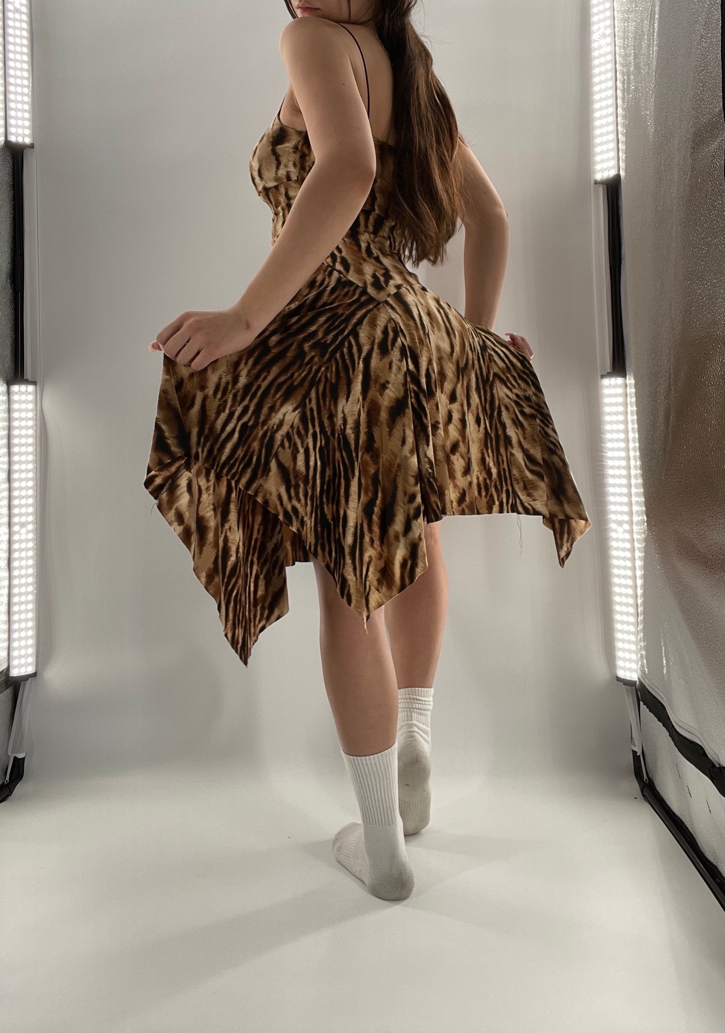 Vintage B. Darlin Cheetah Midi with Hankerchief Hem (5/8)