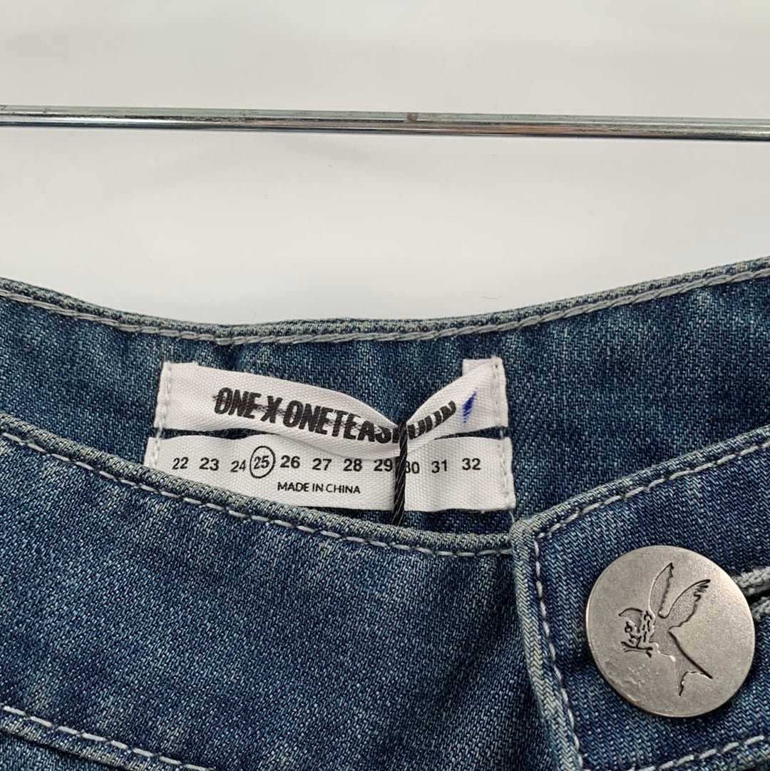 One Teaspoon Denim Front Sideways Zipper Midi Skirt (Size 25)