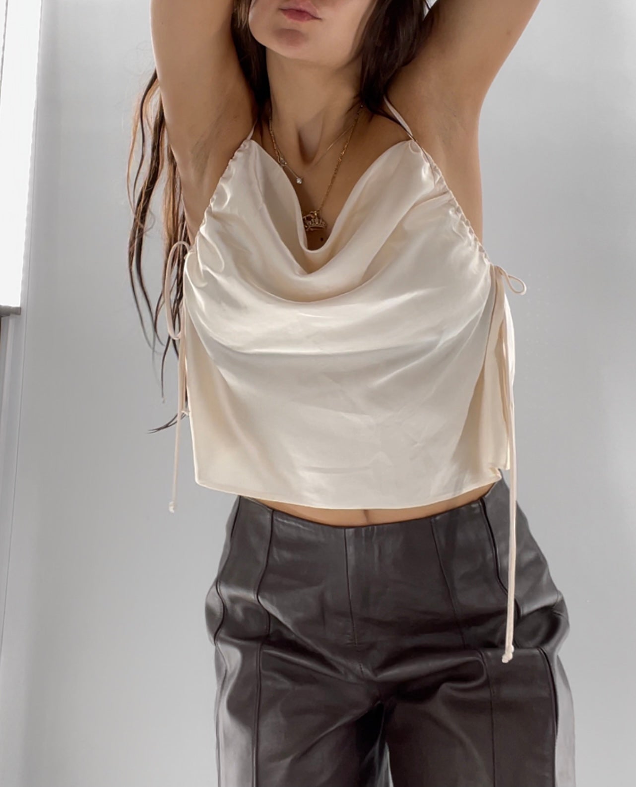 Cotton Candy LA Ivory Satin Drawstring Tank (Large)