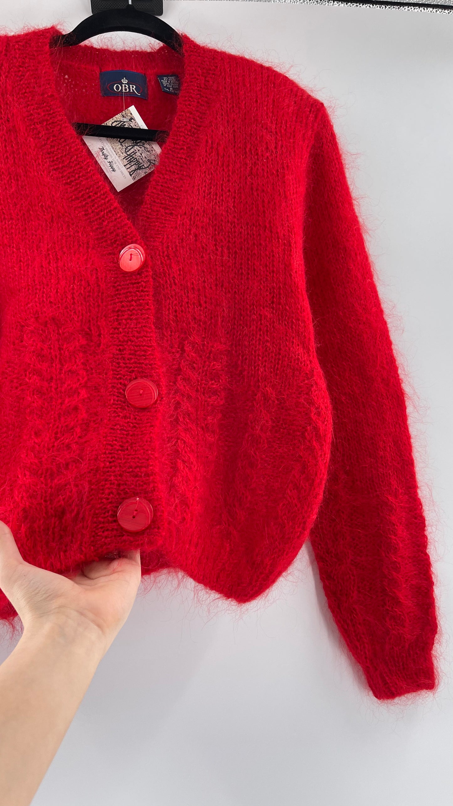 OBR Red 78% Mohair 18% Wool Cropped Cardigan (Medium)