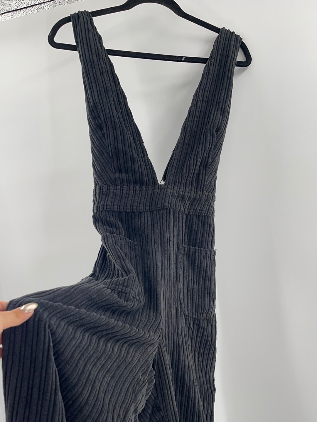 BDG Urban Outfitters Black Corduroy Backless Crossed Back Straps Jumpsuit (Size 10)