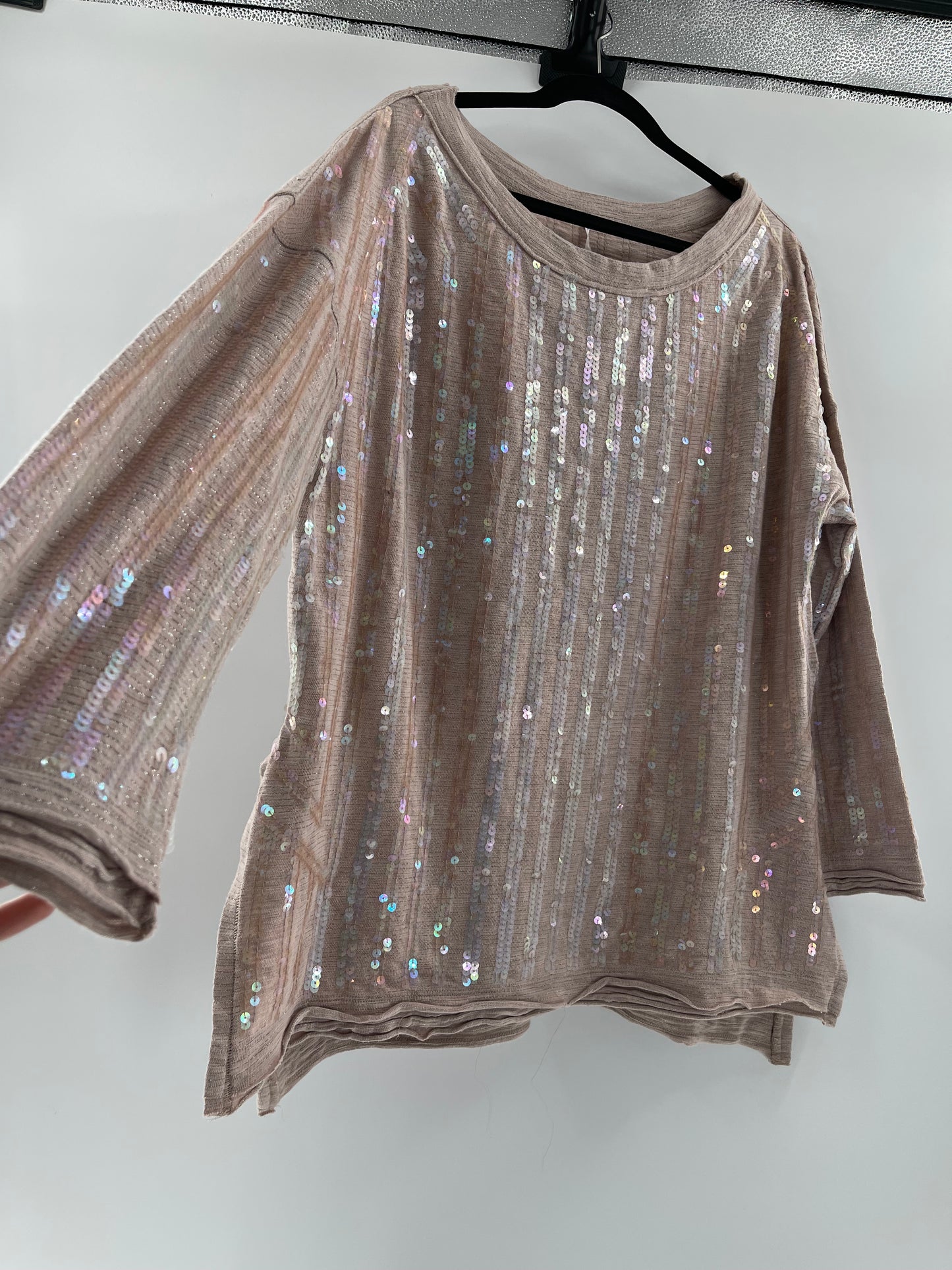 Free People Dusty Pink Sequin Sweater (Small)