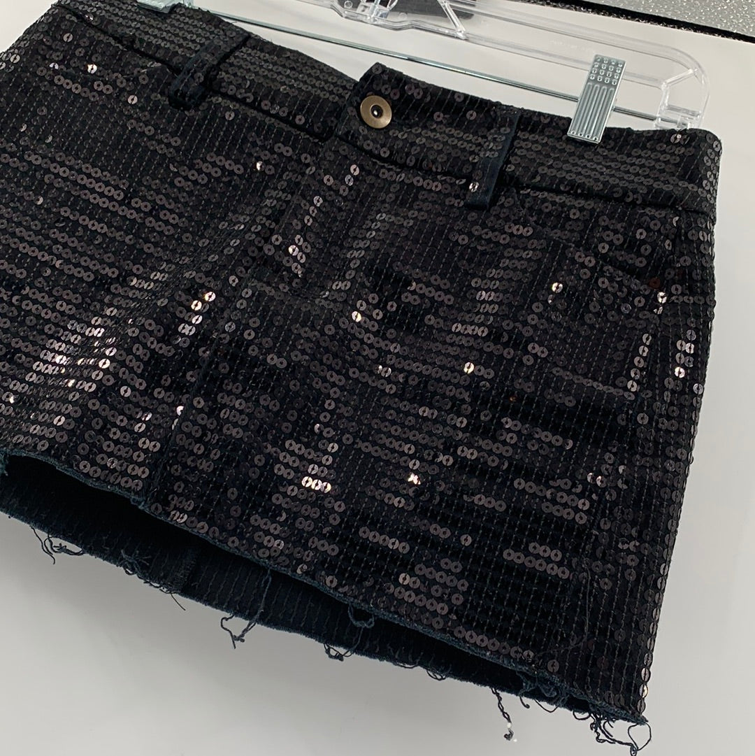 Vintage Black Sequin Mini Skirt (XS)