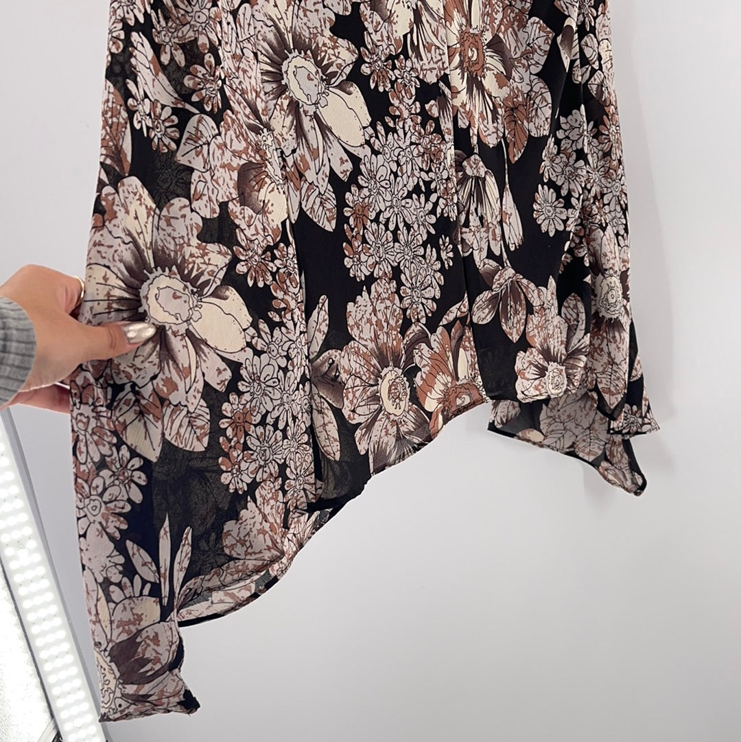 Mlle Gabrielle Black Flowered Sleeveless Voile Maxi Dress (Size L)