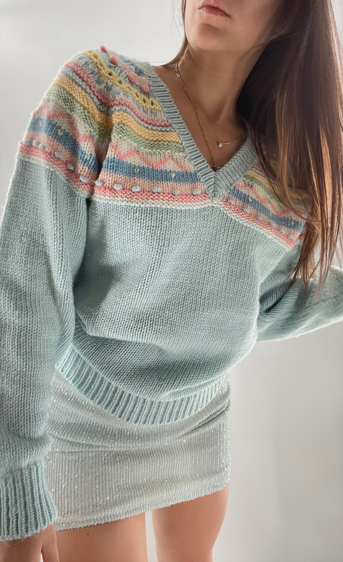 Adorable Pastel Vintage Knit Sweater (Large)