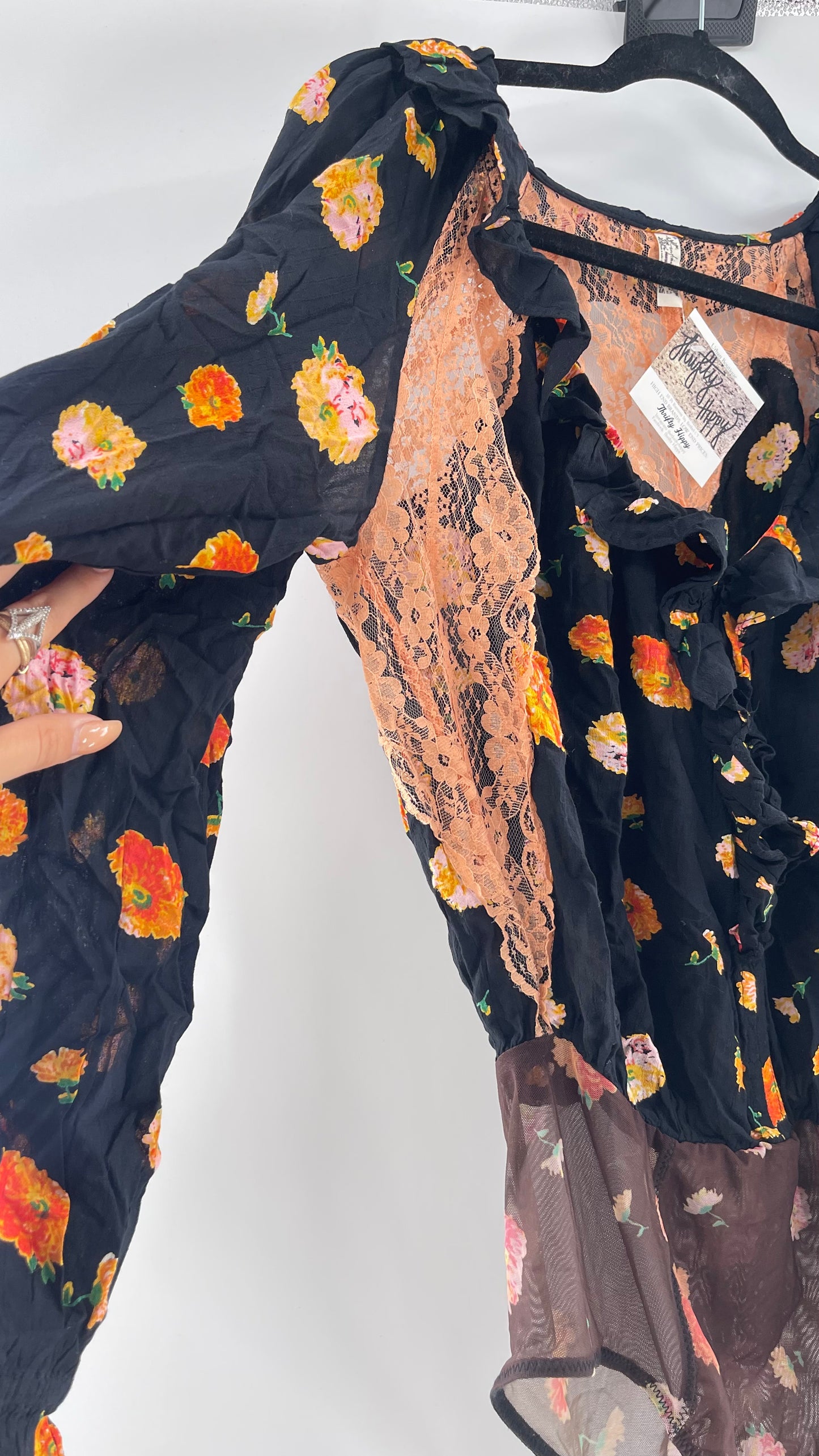 Intimately Free People Orange Floral Bodysuit (Small)