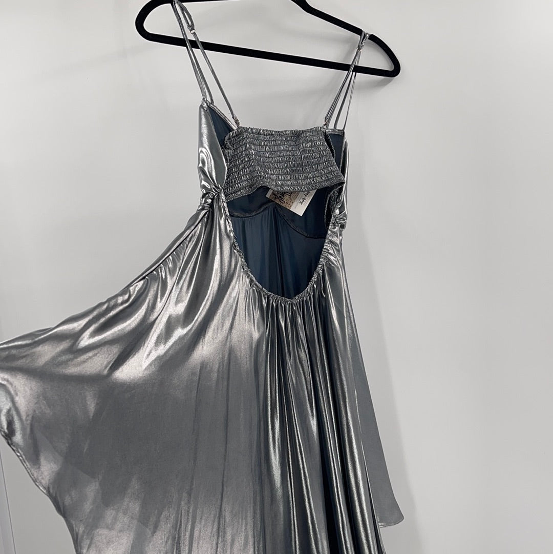 Free People Silver Molten Metal Mini Dress (XS)