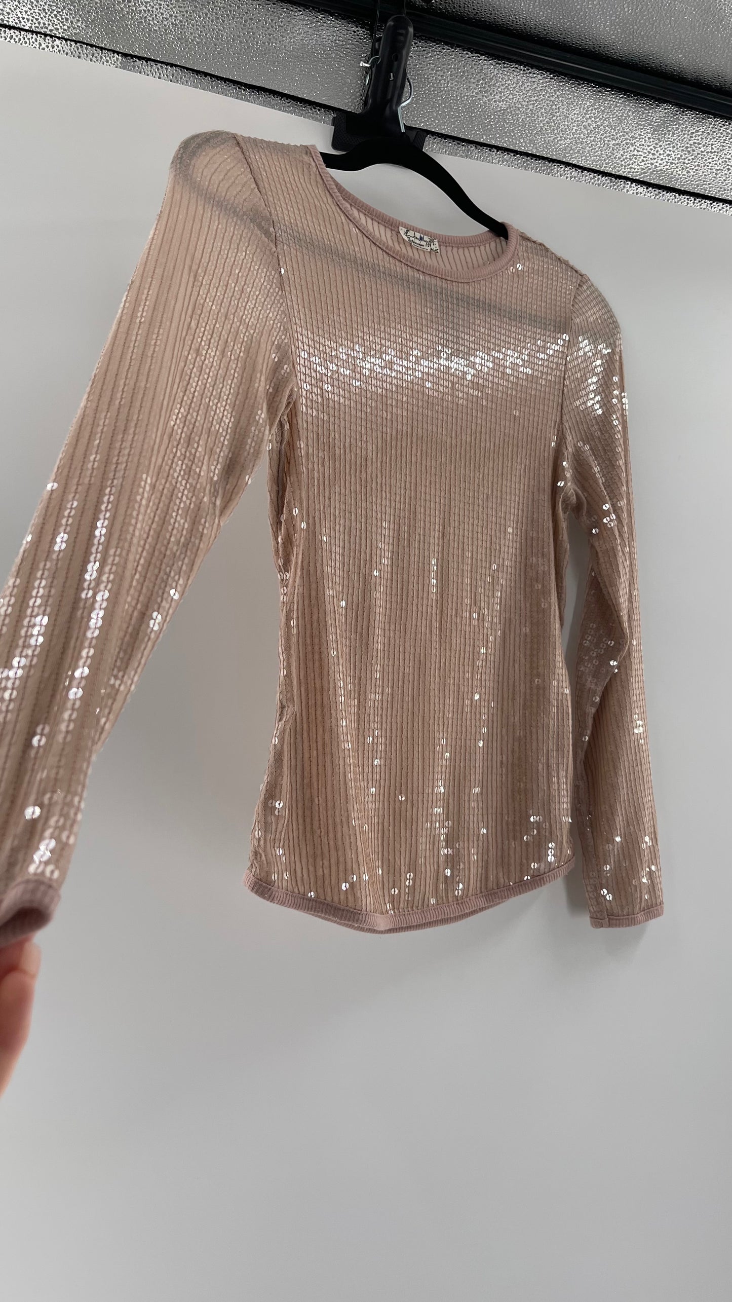 Intimately Free People Dusty Pink Sequin Long Sleeve (Small)