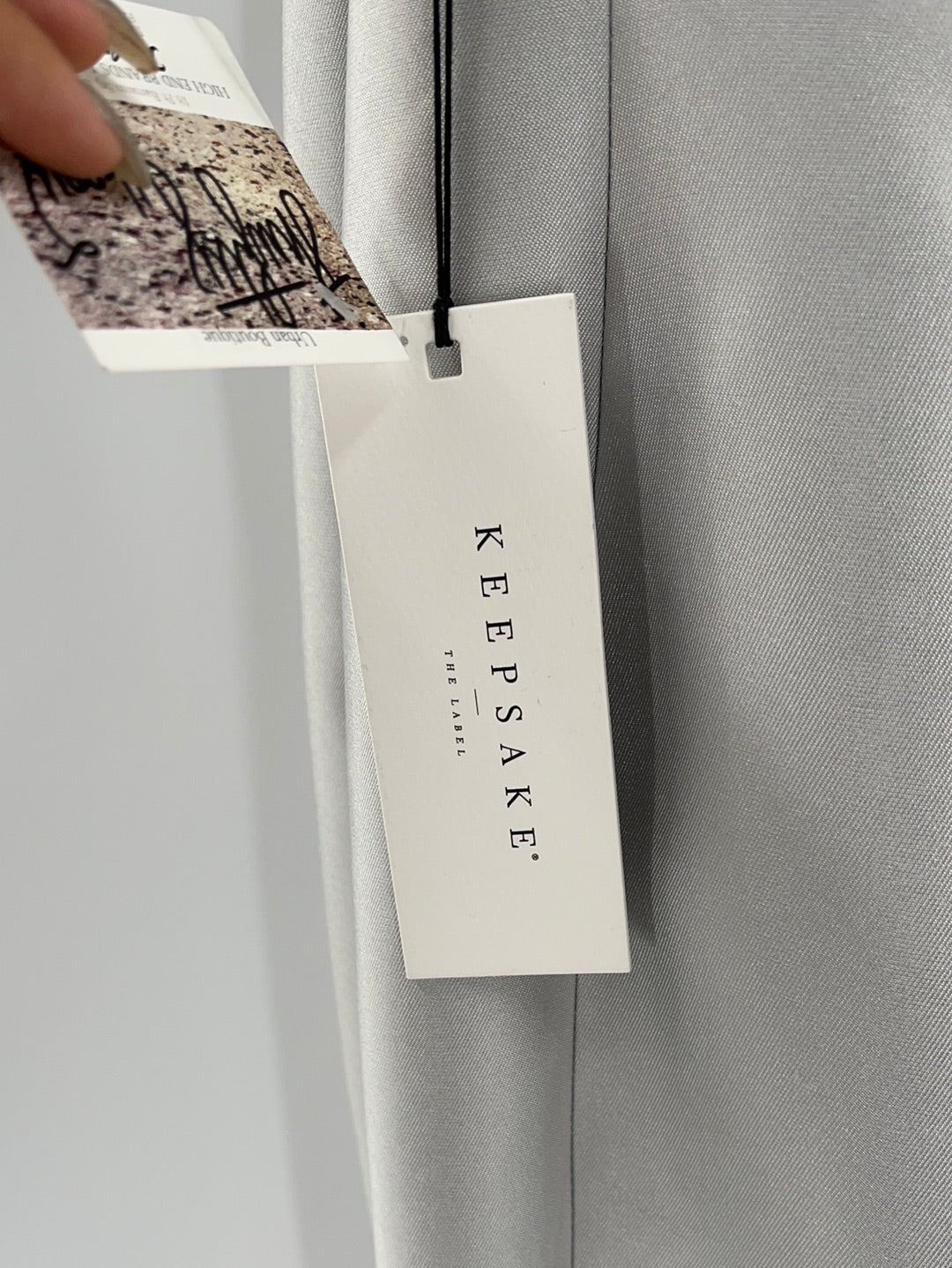 Keepsake - Anthropologie - Satin Silver Sleeveless Maxi Dress With Spaghetti Straps (Size L) - With Tag -