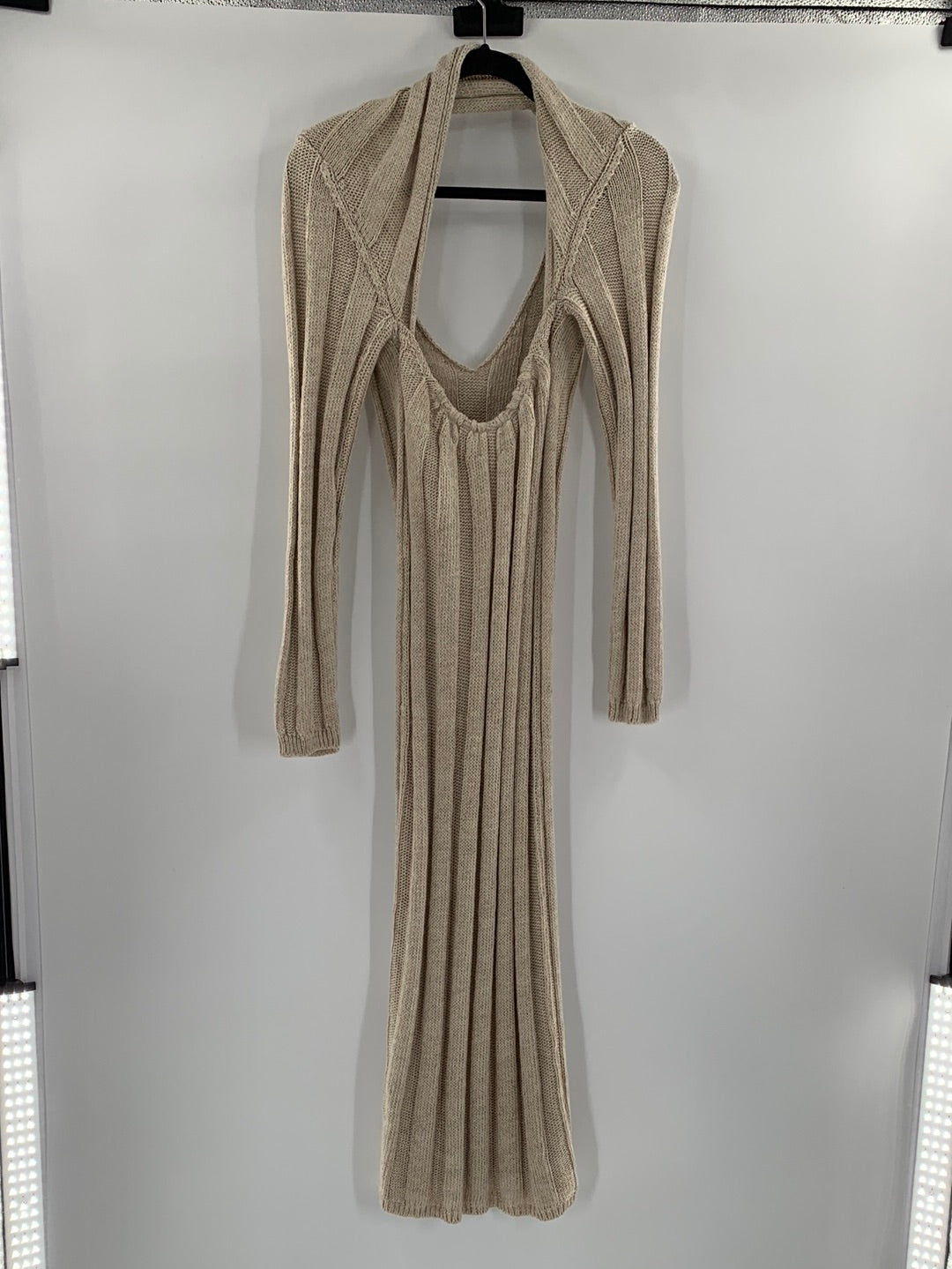 Free People Beach - Beige Knit Ribbed Maxi Dress (Size Medium)
