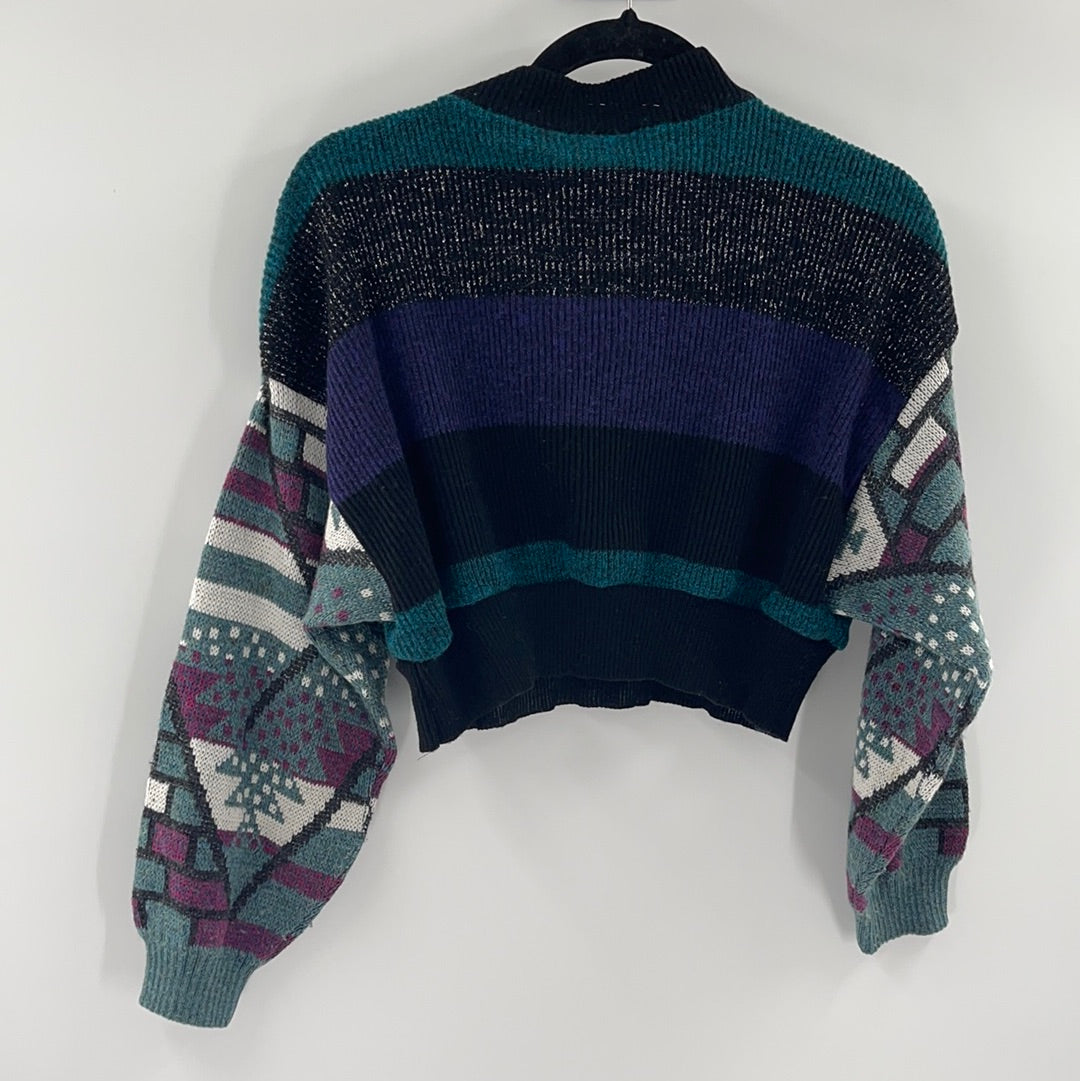 Urban Outfitters - Renewal Outfitters - Patterned Sleeves and Striped Torso Cropped Sweater ( Size Medium) ** WITH TAGS**