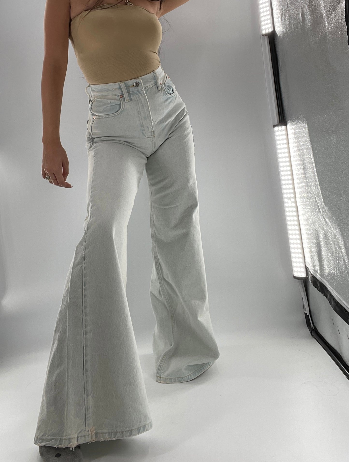 Free People Light Wash High Waist Wide Legs (27)