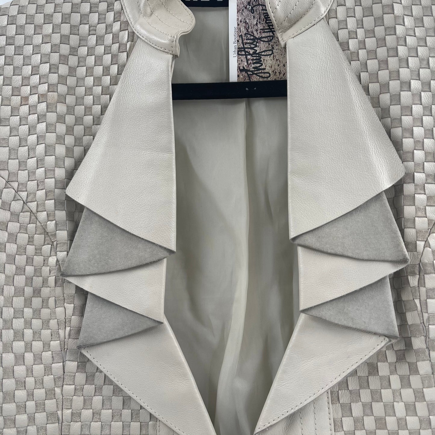 Vintage Revue Leather Checker Patterned Leather Blazer (M)