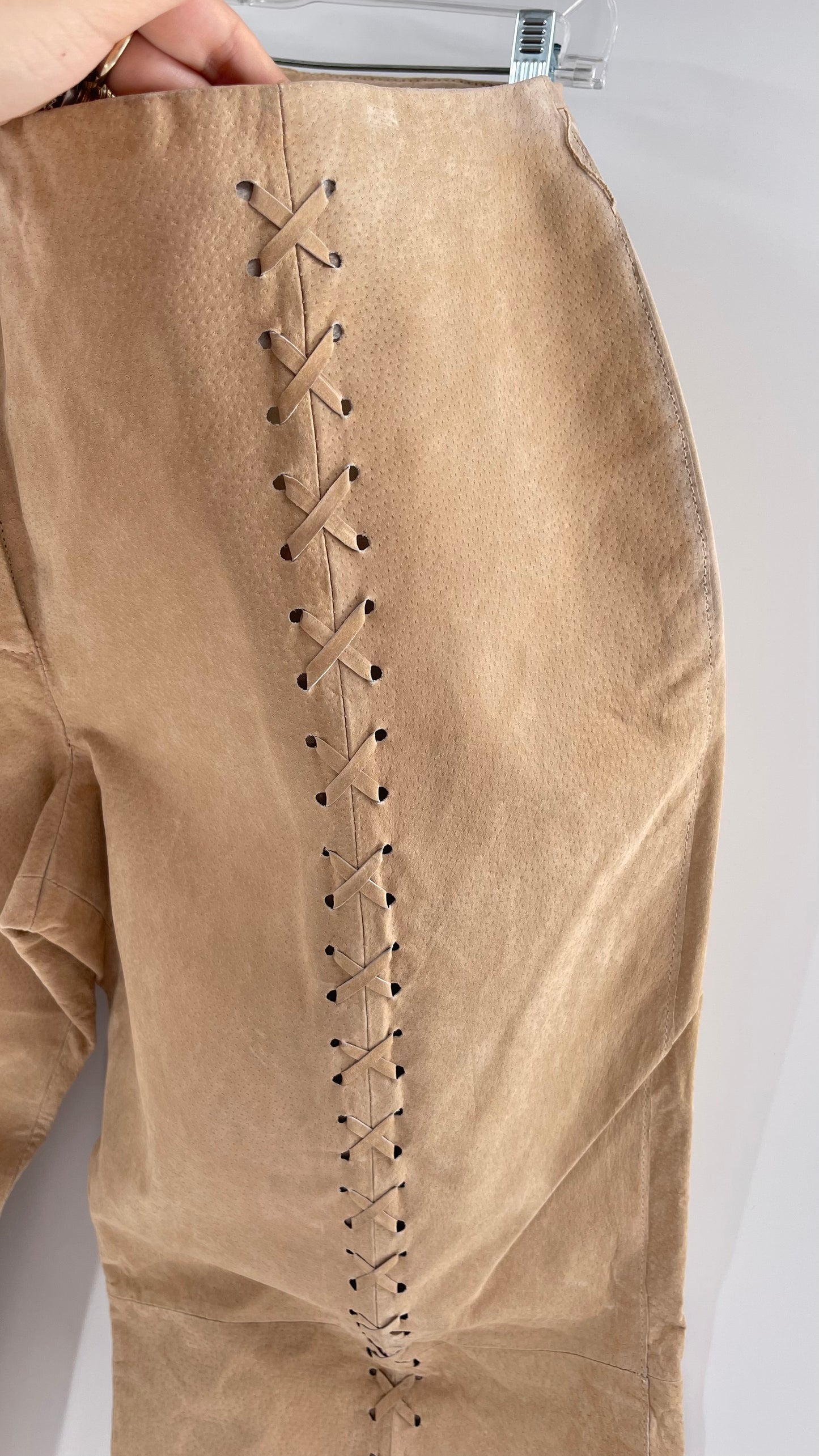 Vintage HYPOACTIVE Tan Leather Lace Up Plus Size Flare Pants (22W)