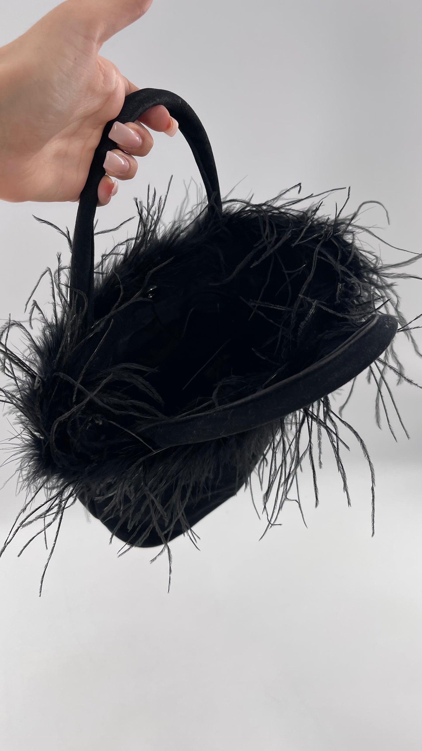 Vintage 1990s Black Ostrich Feather Bag