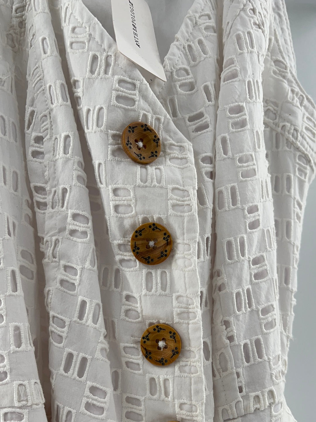 Anthropologie - White Beachy Eyelet Button Up Jumpsuit (Size 4)
