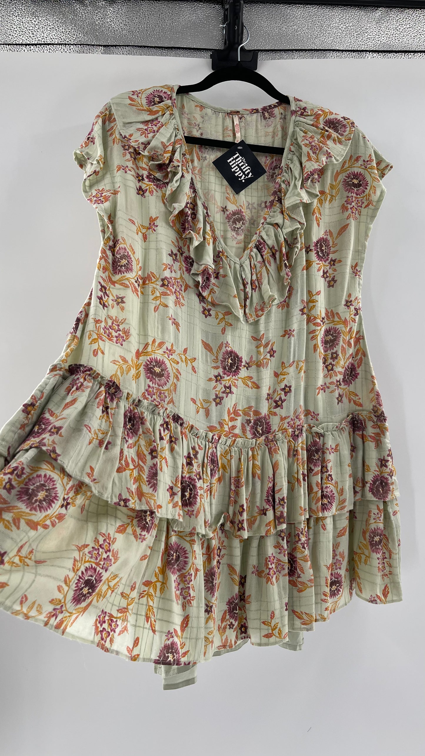 Free People Luna Mint Toned Tiered Floral Mini (XS)