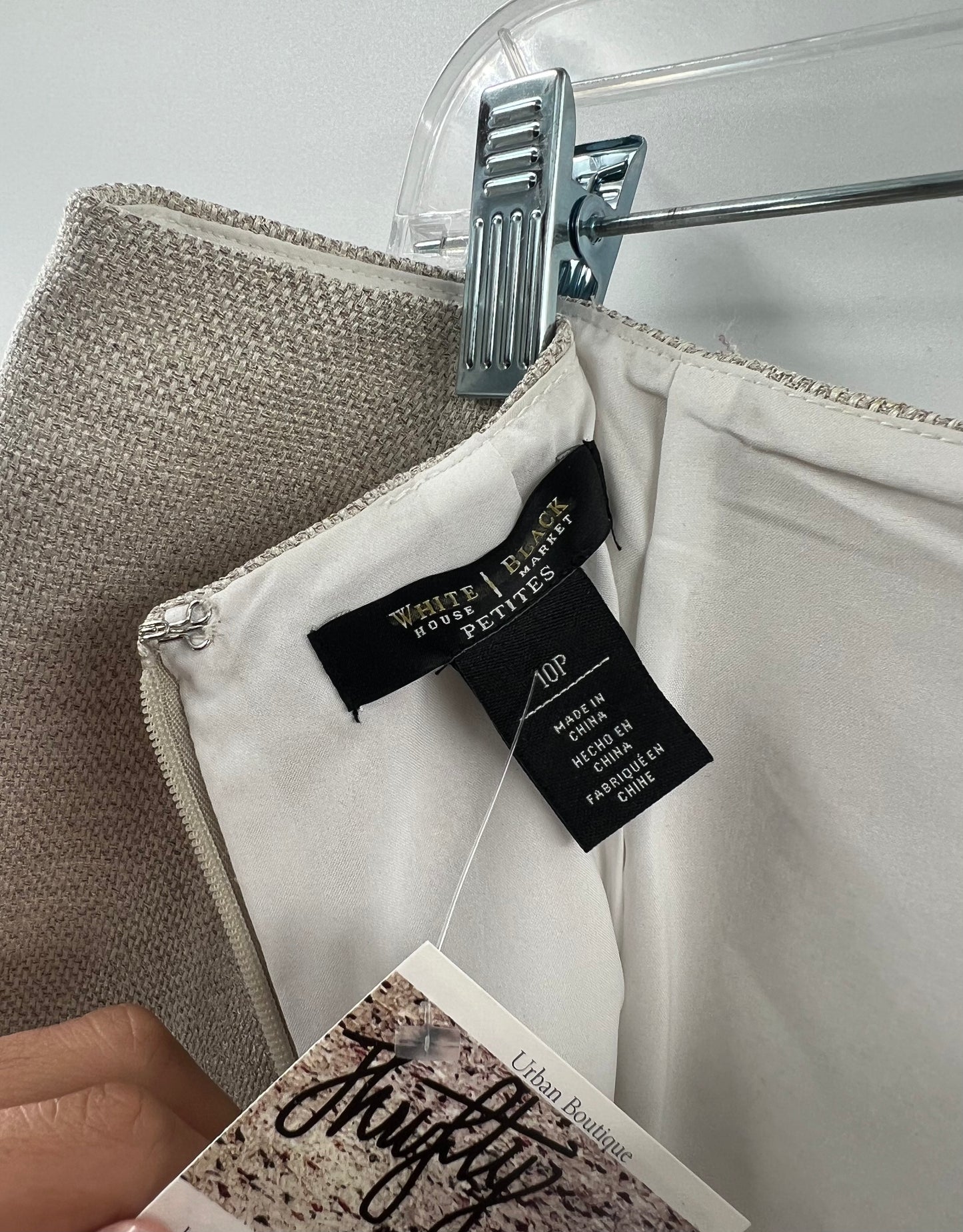 White House Black Market Off White with Side Navy Blue Trim Mini Skirt (Size 10 P)