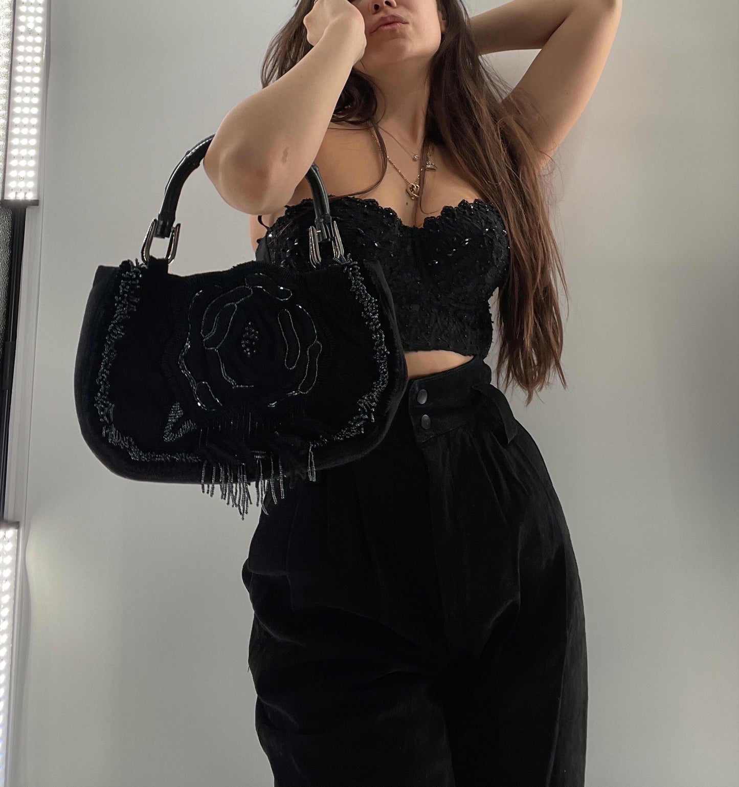 Vintage IPA NIMA Black Embroidered Beaded