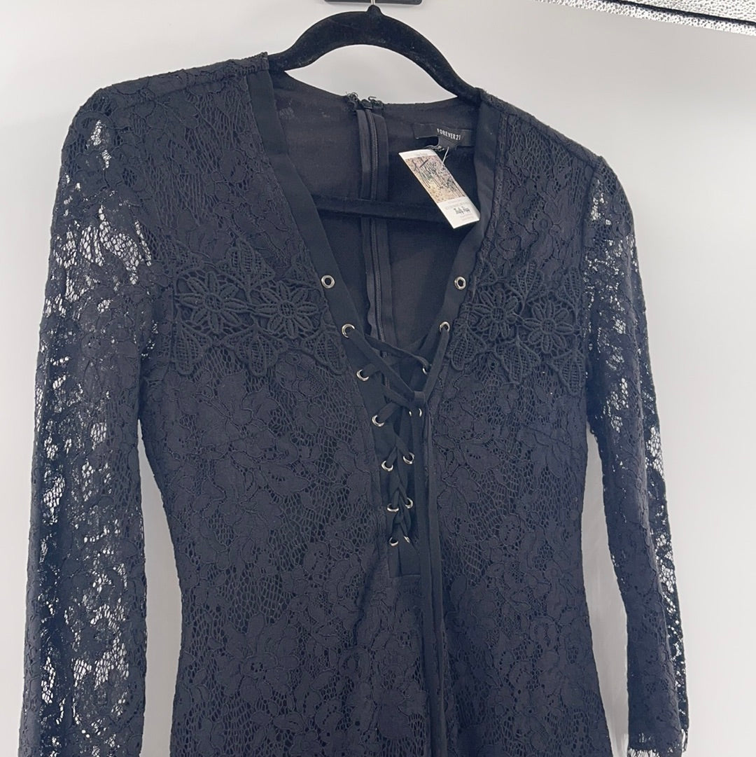 Black Lace, Tie Up Mini Dress (Small)