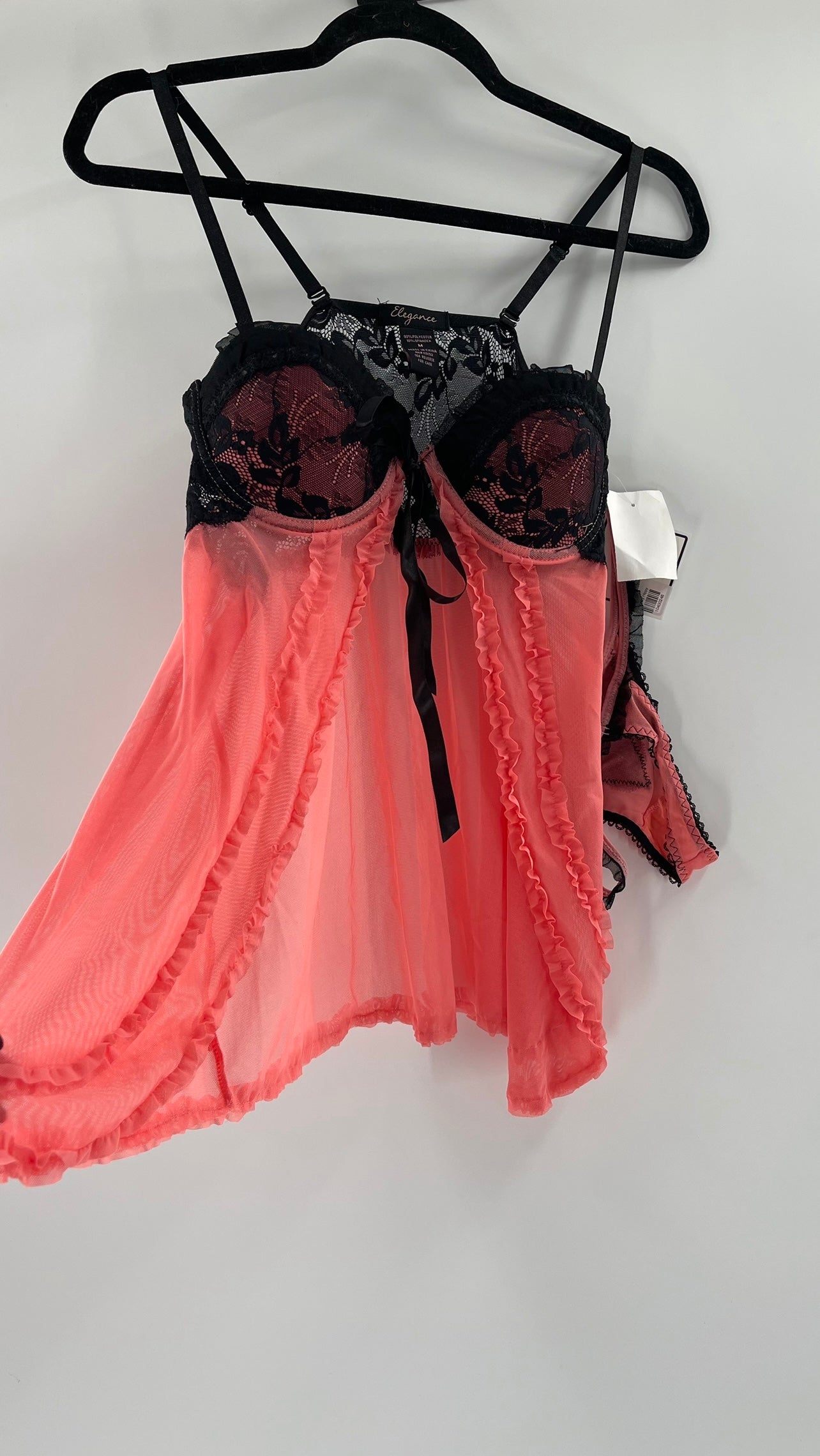 Deadstock Vintage Black + Pink Vented Bustier + Thong Set (Medium)