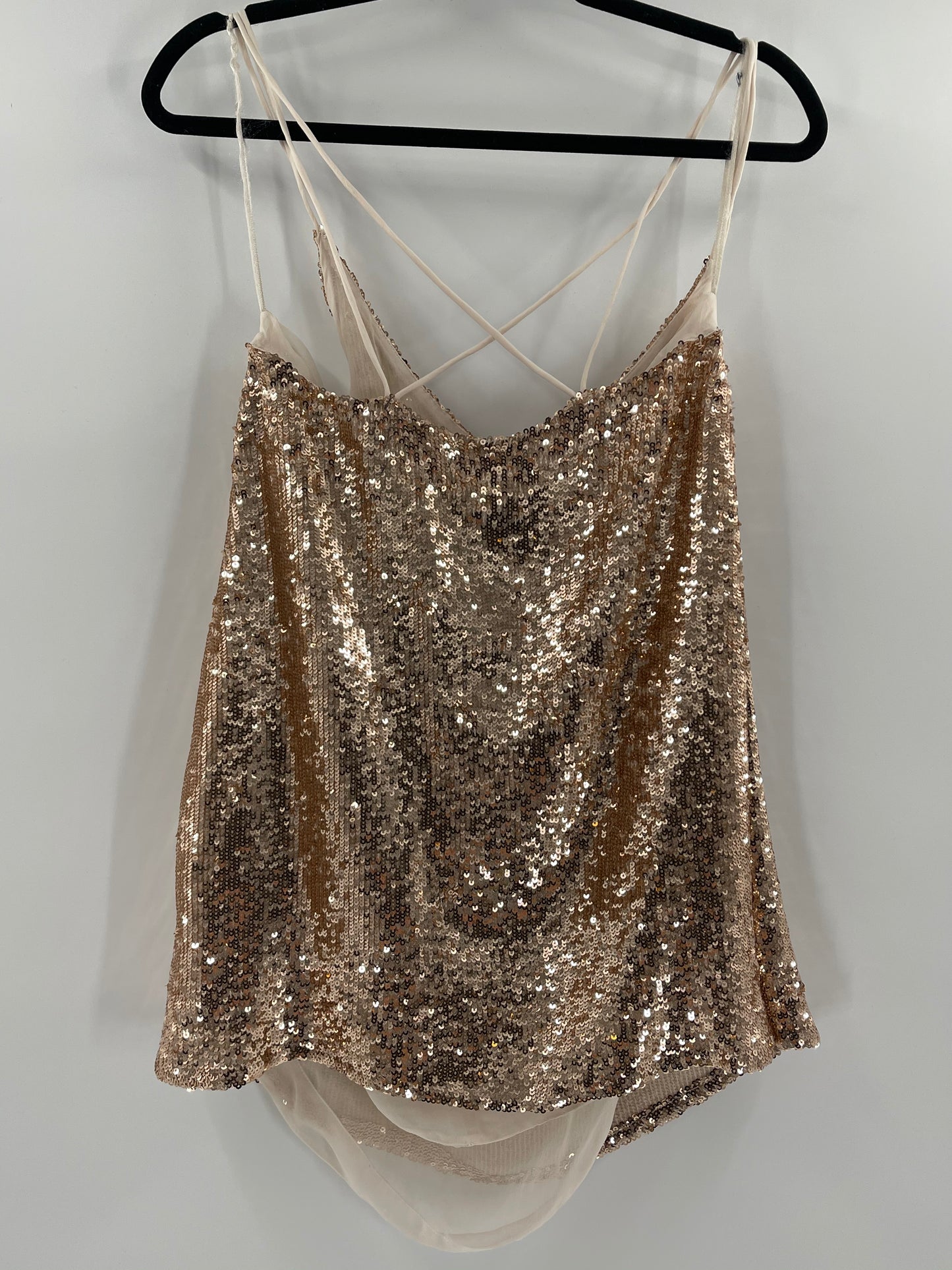 Free People Gold Sequin Slip Mini Dress Spaghetti Straps (Size S)