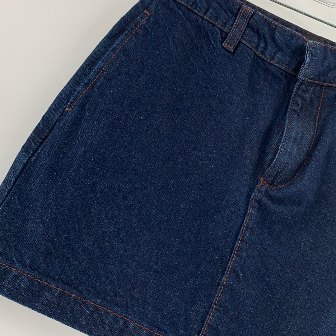 BDG Dark Denim Mini Skirt With Front Knife Pockets and Square Back Pockets (Size XS)