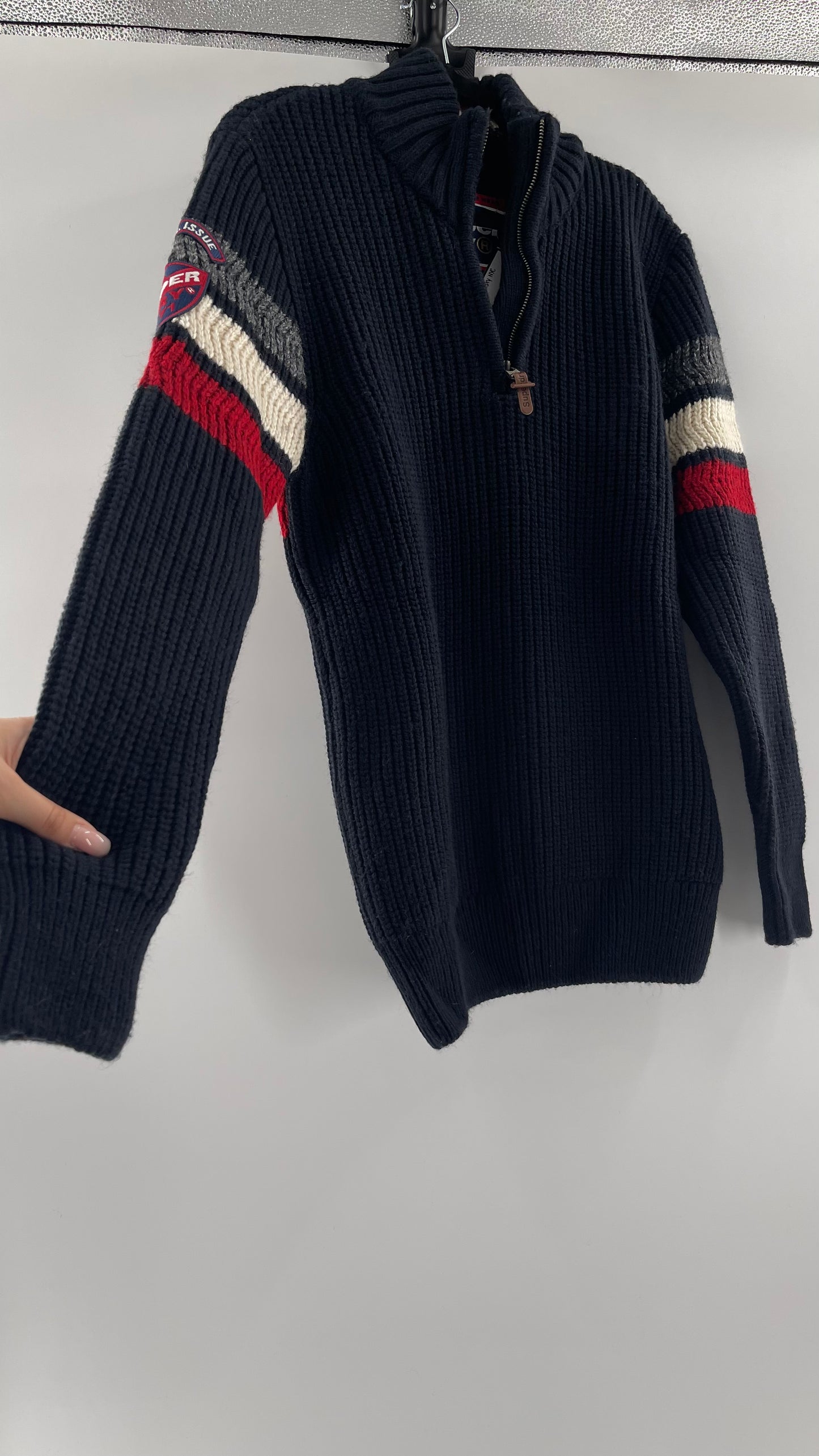 Superdry Navy Thick Knit Ski Dog Quarter Zip Henley (XL)