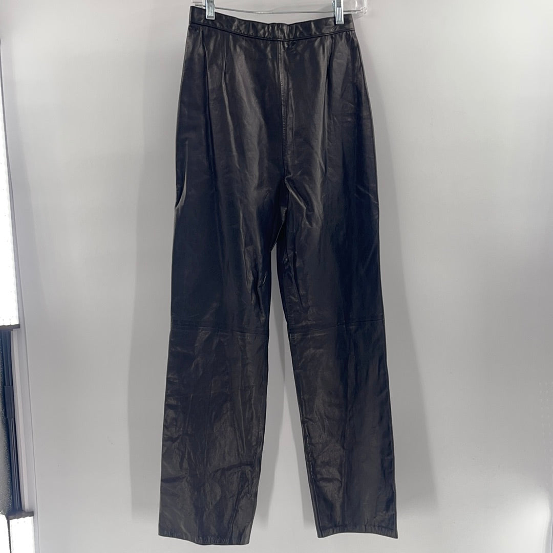 West Bay Vintage 100% Leather High Waist Black Pants (Size 10)