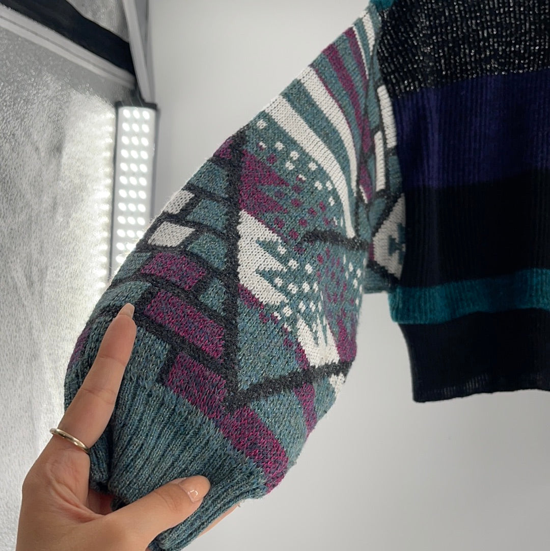 Urban Outfitters - Renewal Outfitters - Patterned Sleeves and Striped Torso Cropped Sweater ( Size Medium) ** WITH TAGS**