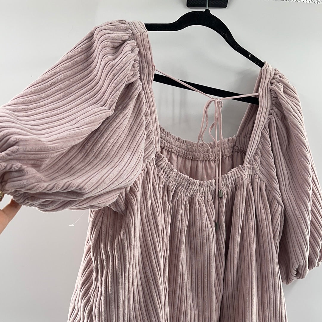 Free People Dust Pink Corduroy Ballon Sleeve Top (Size M)