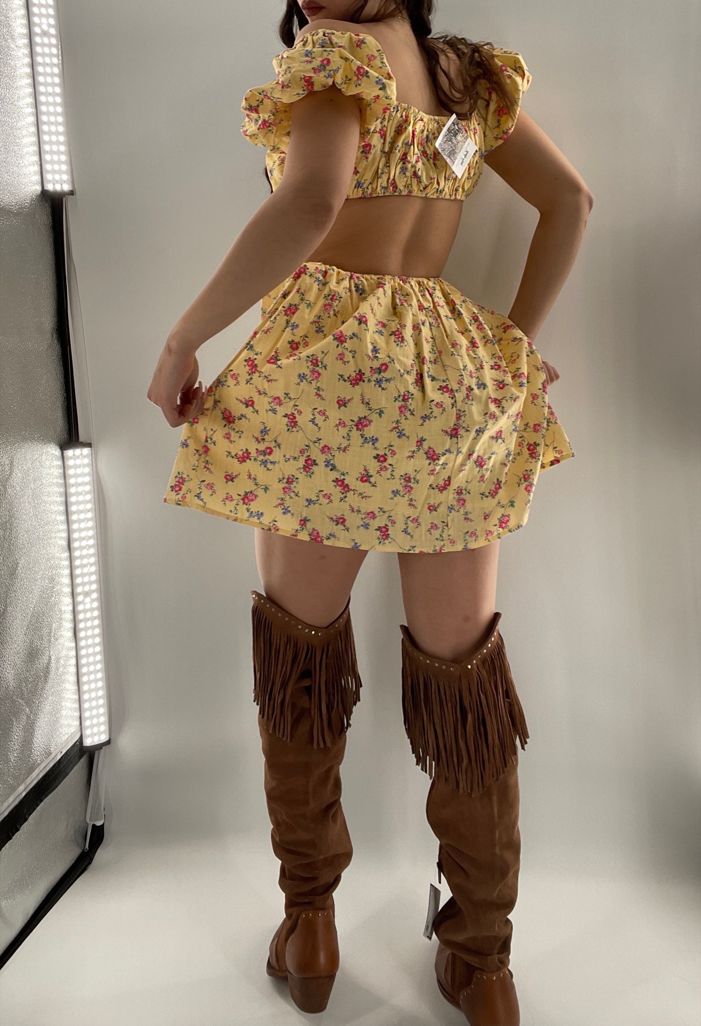 Yellow Cut Out Floral Dress (Small)