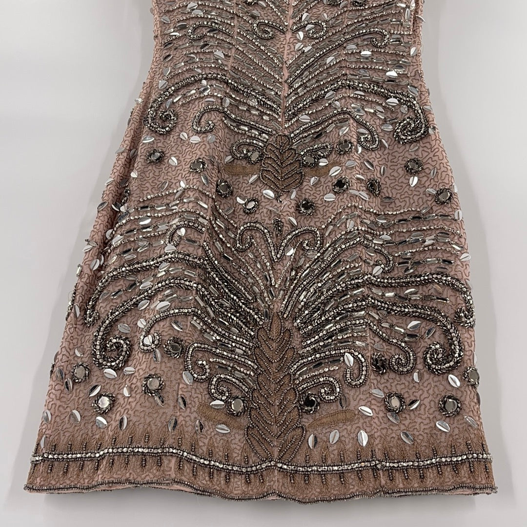 Parker Black Beige Beaded Midi Dress (Size 2)