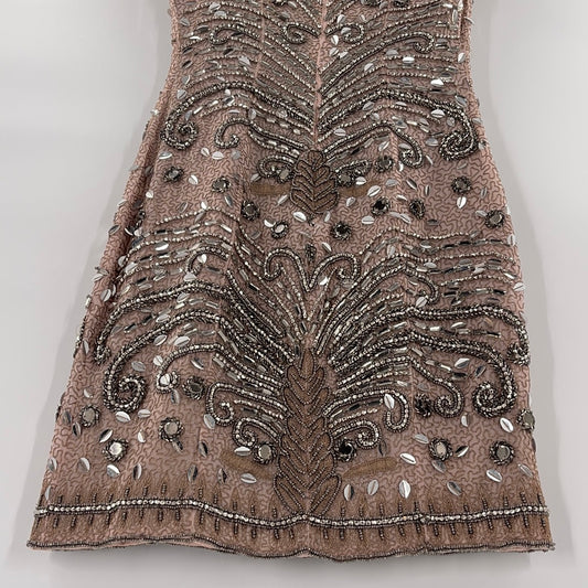Parker Black Beige Beaded Midi Dress (Size 2)
