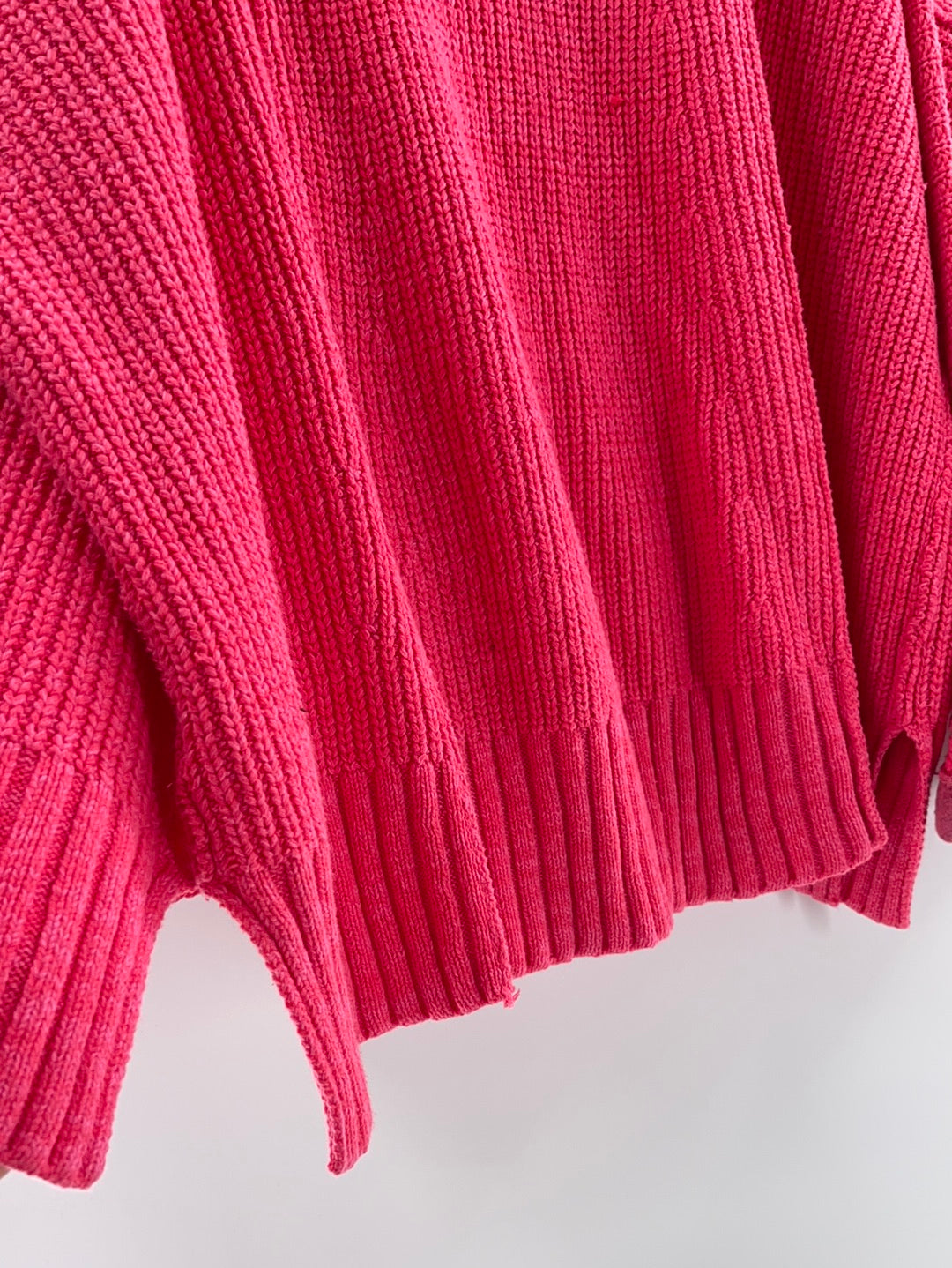 Free People Bright Pink Oversized Sweater V Neck ( Size Medium/Large)