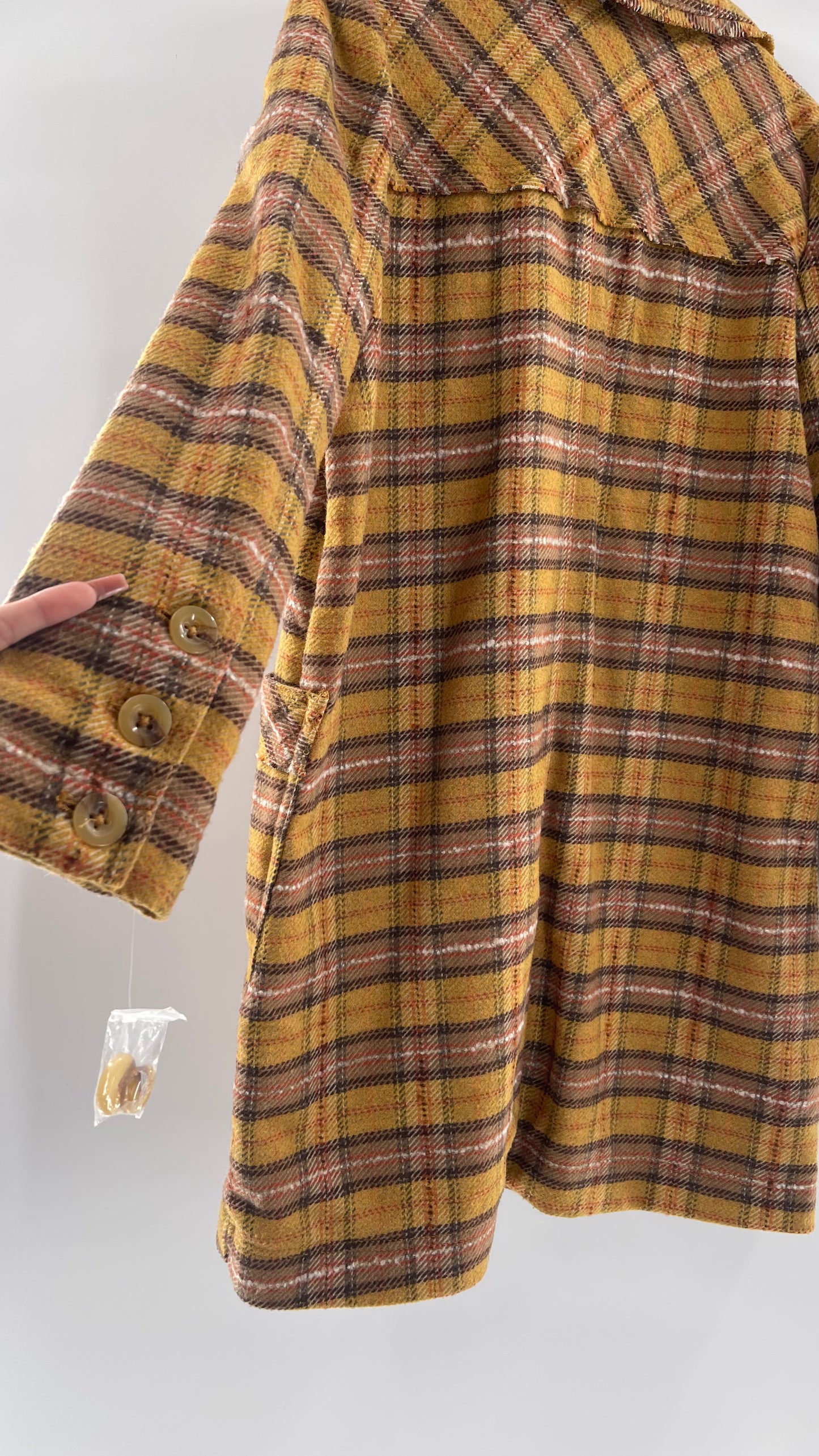 Free People Mustard  Plaid Coat - Size XS