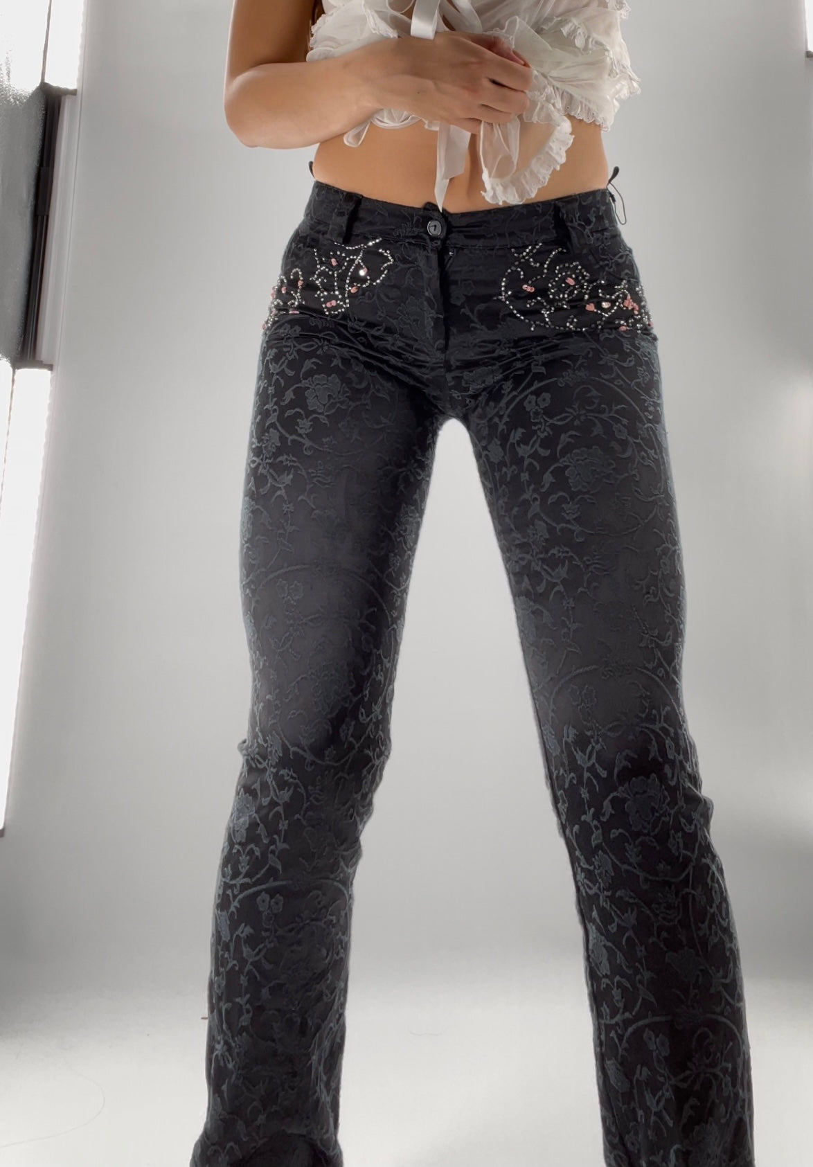 Favori Lace Embossed Satin Pants with Embellishments (36)