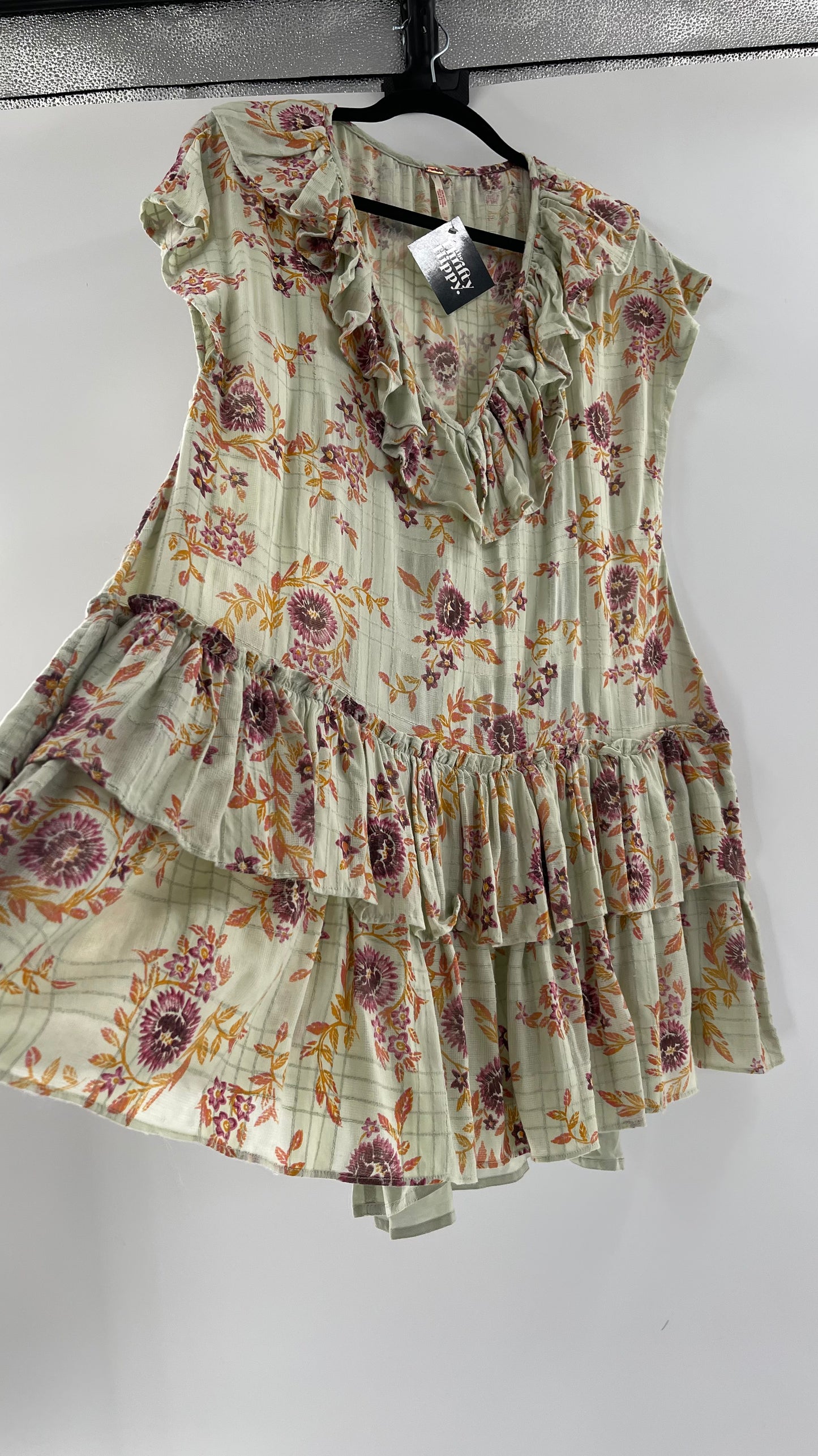 Free People Luna Mint Toned Tiered Floral Mini (XS)