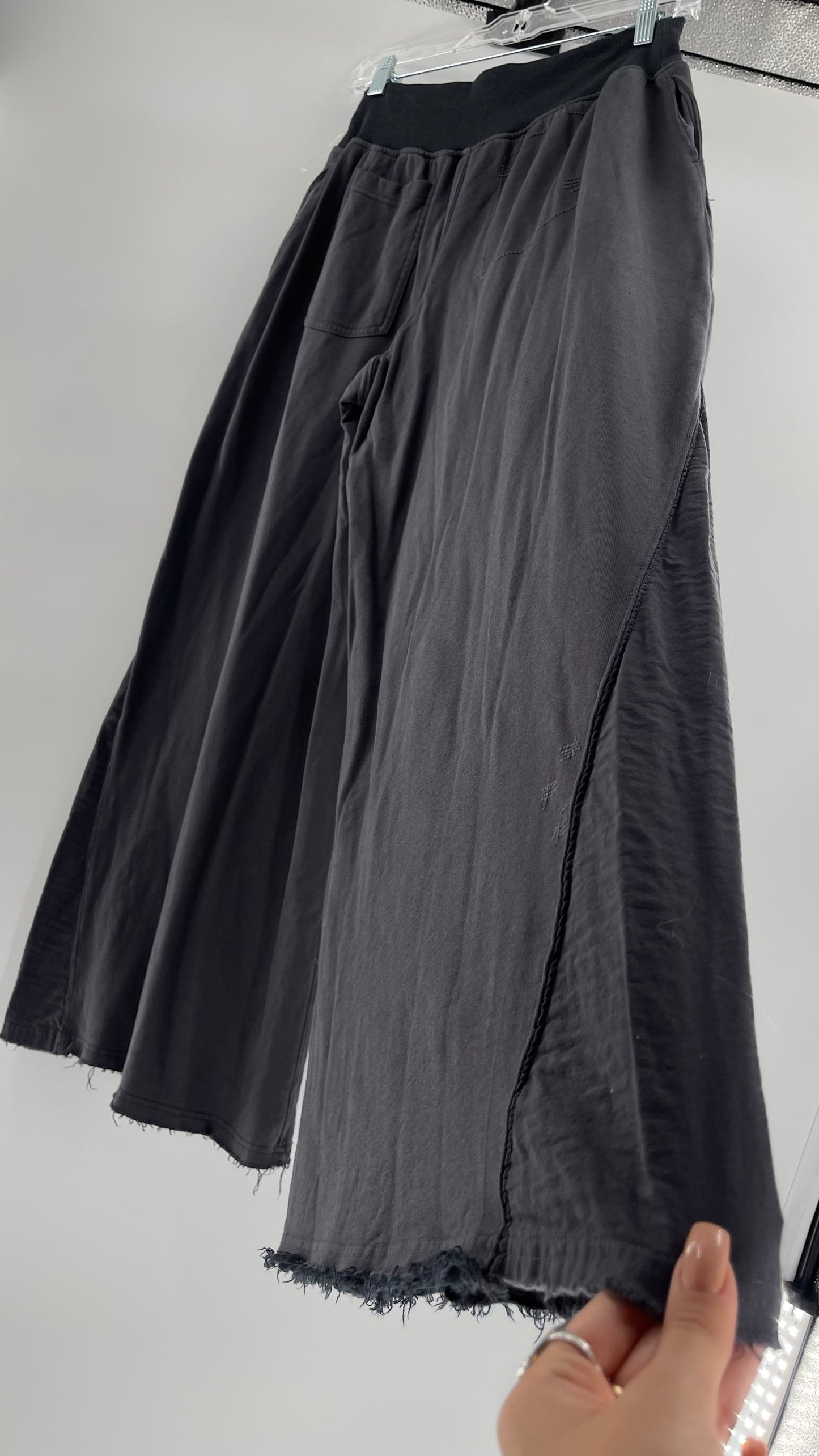 Free People Charcoal High Waisted Jersey Flare Legs (Small)