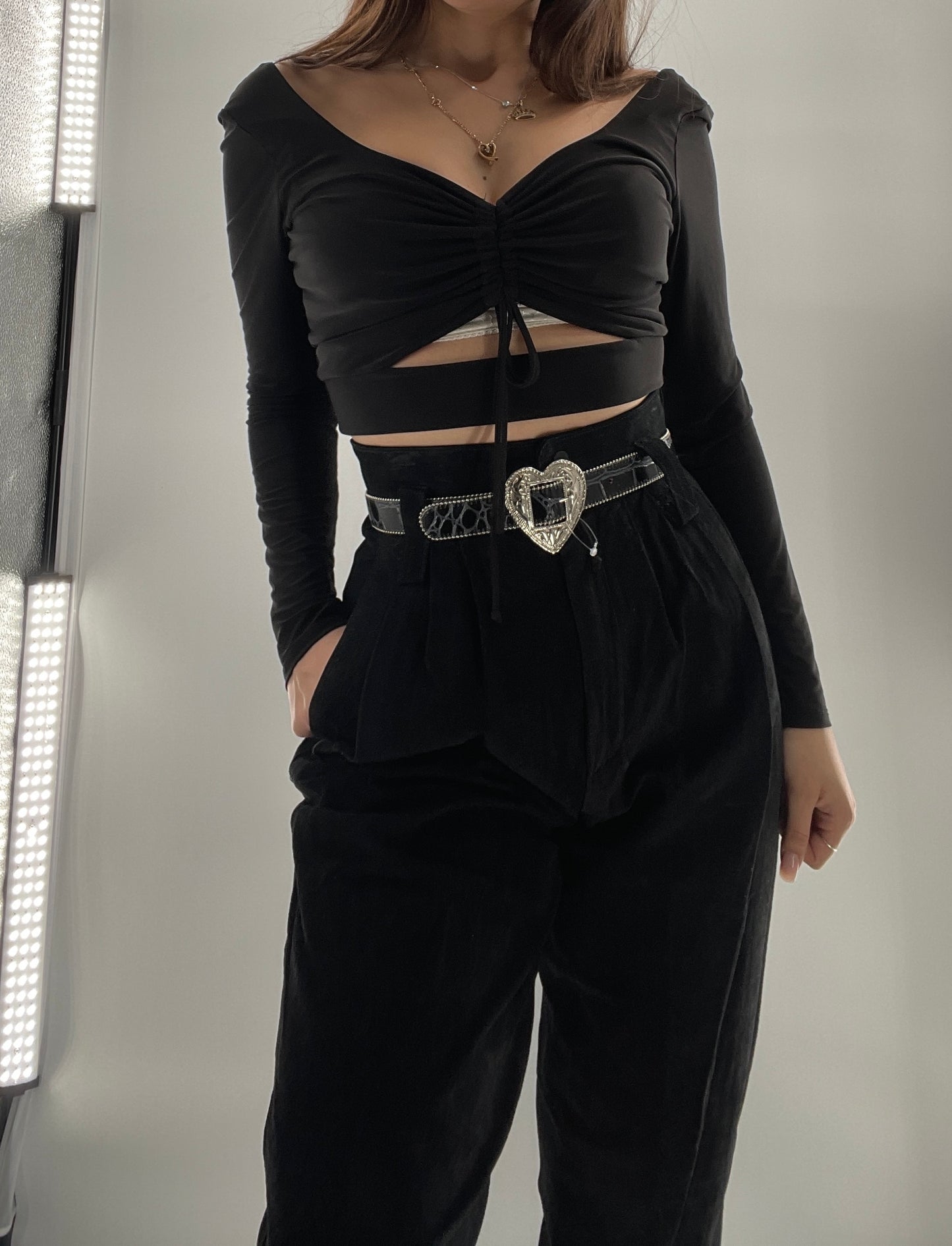 Black Long Sleeve with Ruched Bust and Keyhole (Medium)