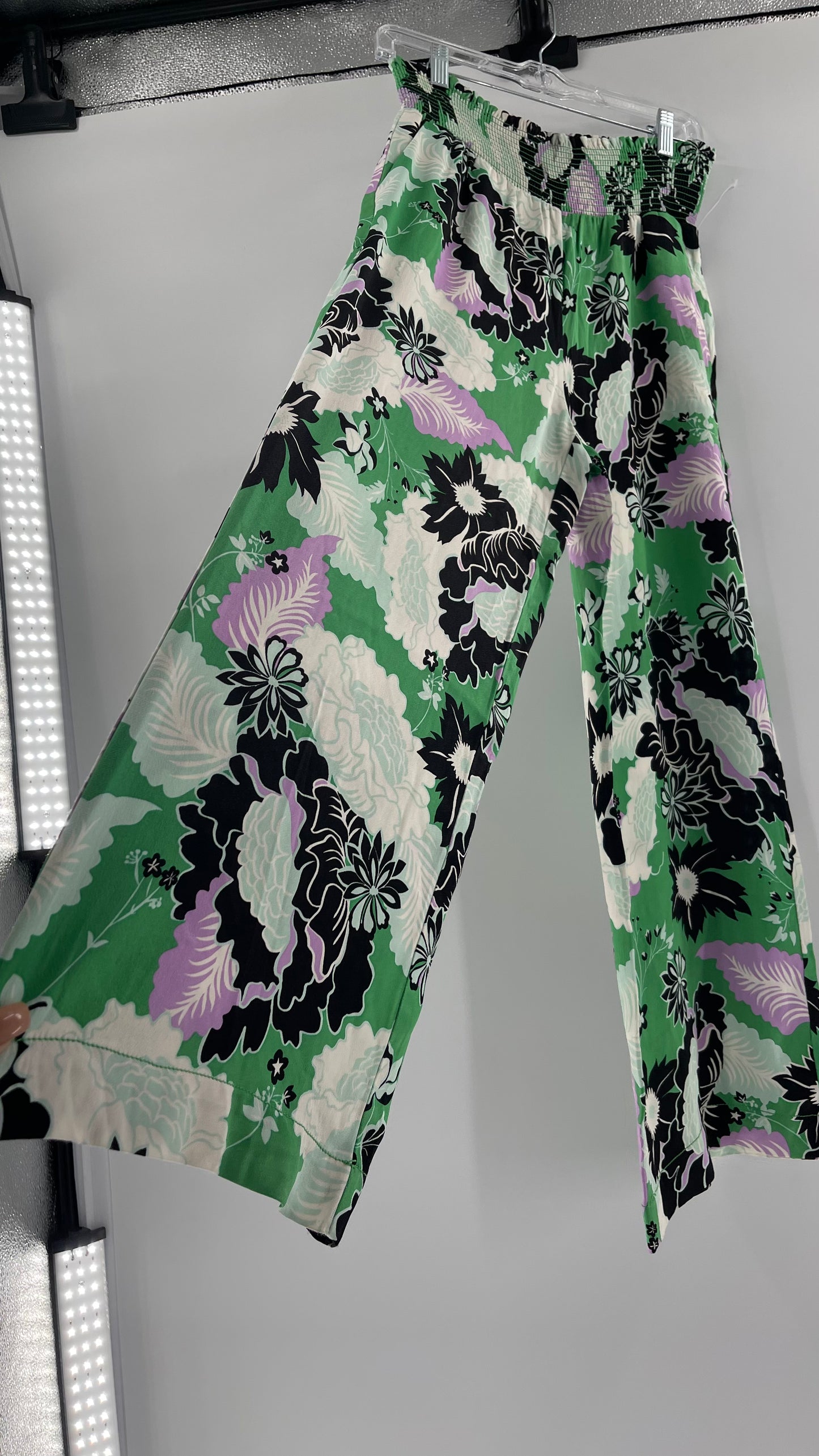 Maeve Anthropologie Kelly Green Floral Wide Legs (XS)