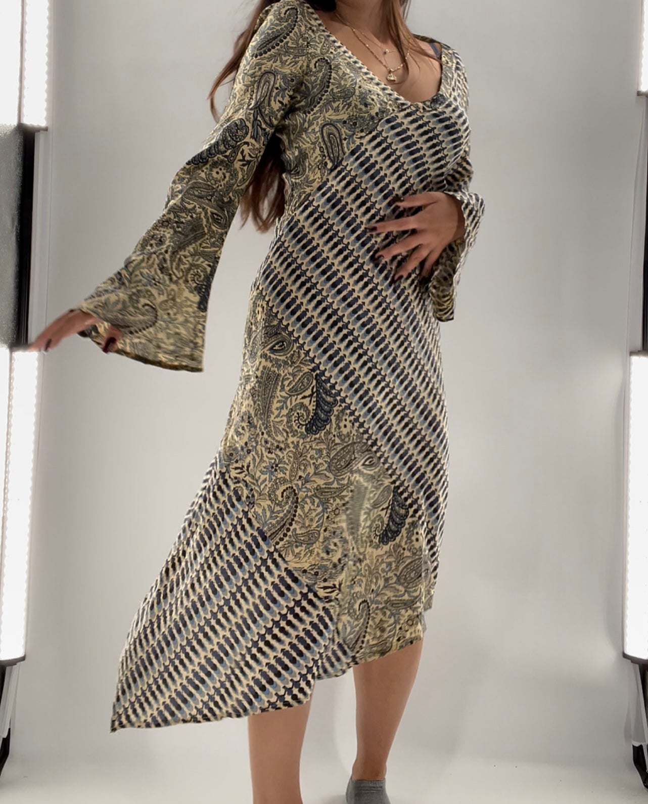 ATIK BATIK 100% Silk Artisan Kaftan Style Maxi (M)