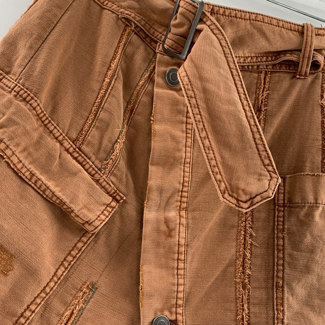 Free People Brown Denim Distressed Mini Skirt With Belt