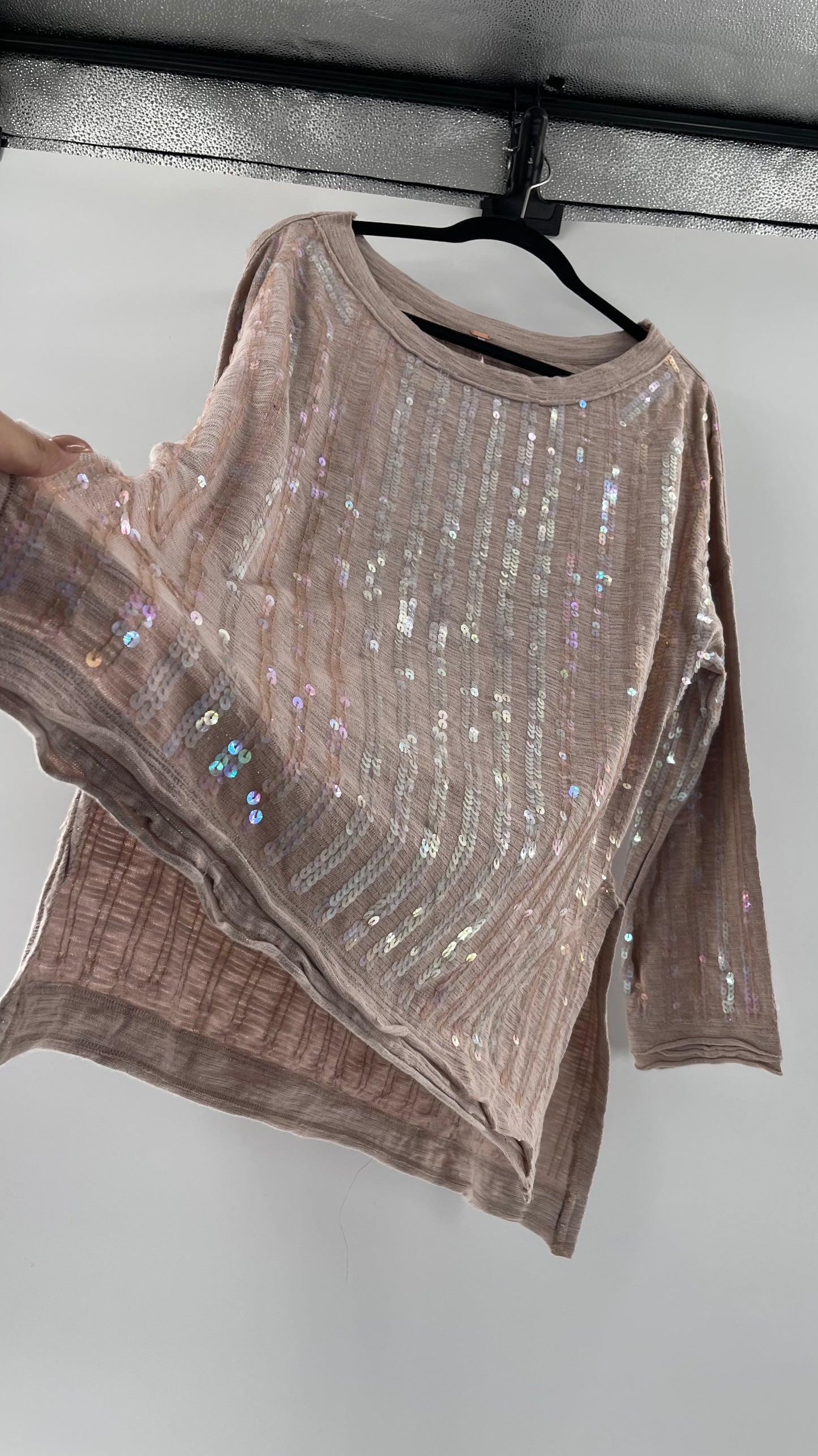 Free People Dusty Pink Sequin Sweater (Small)