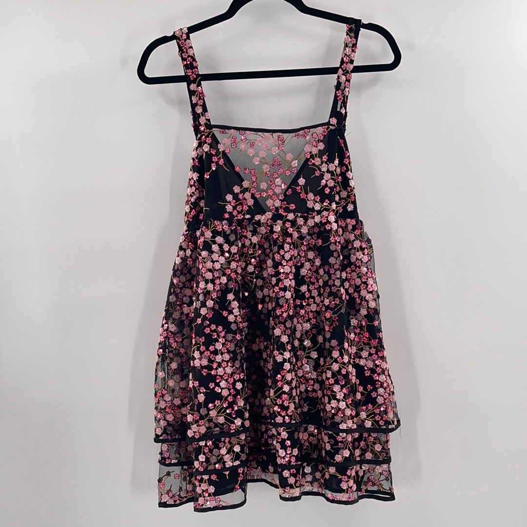 for love and lemons pink sparkly dress For Love & Lemons Sophia Sequin Mini Dress in Pink